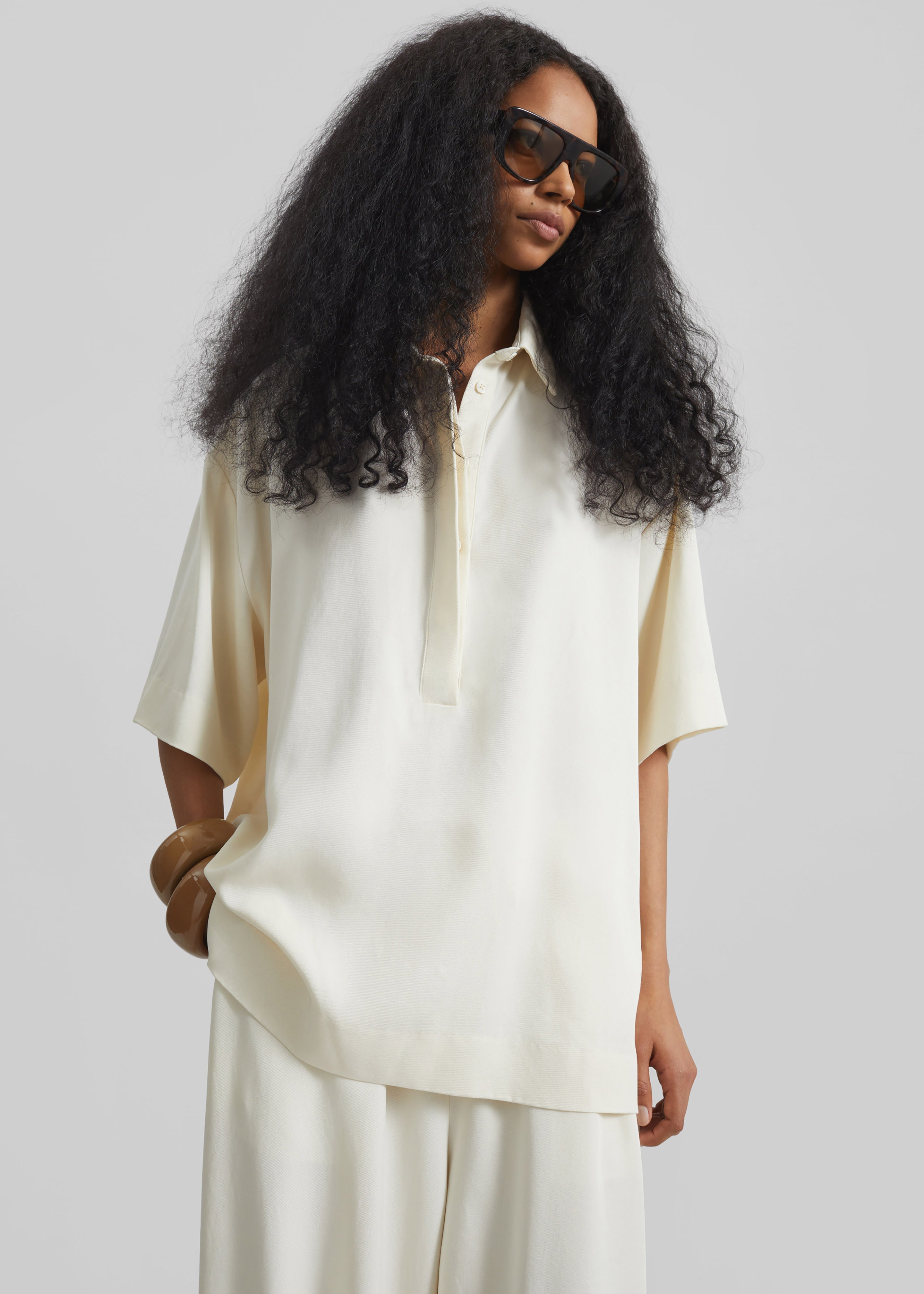 Eda Fluid Polo Shirt - Ivory - 3