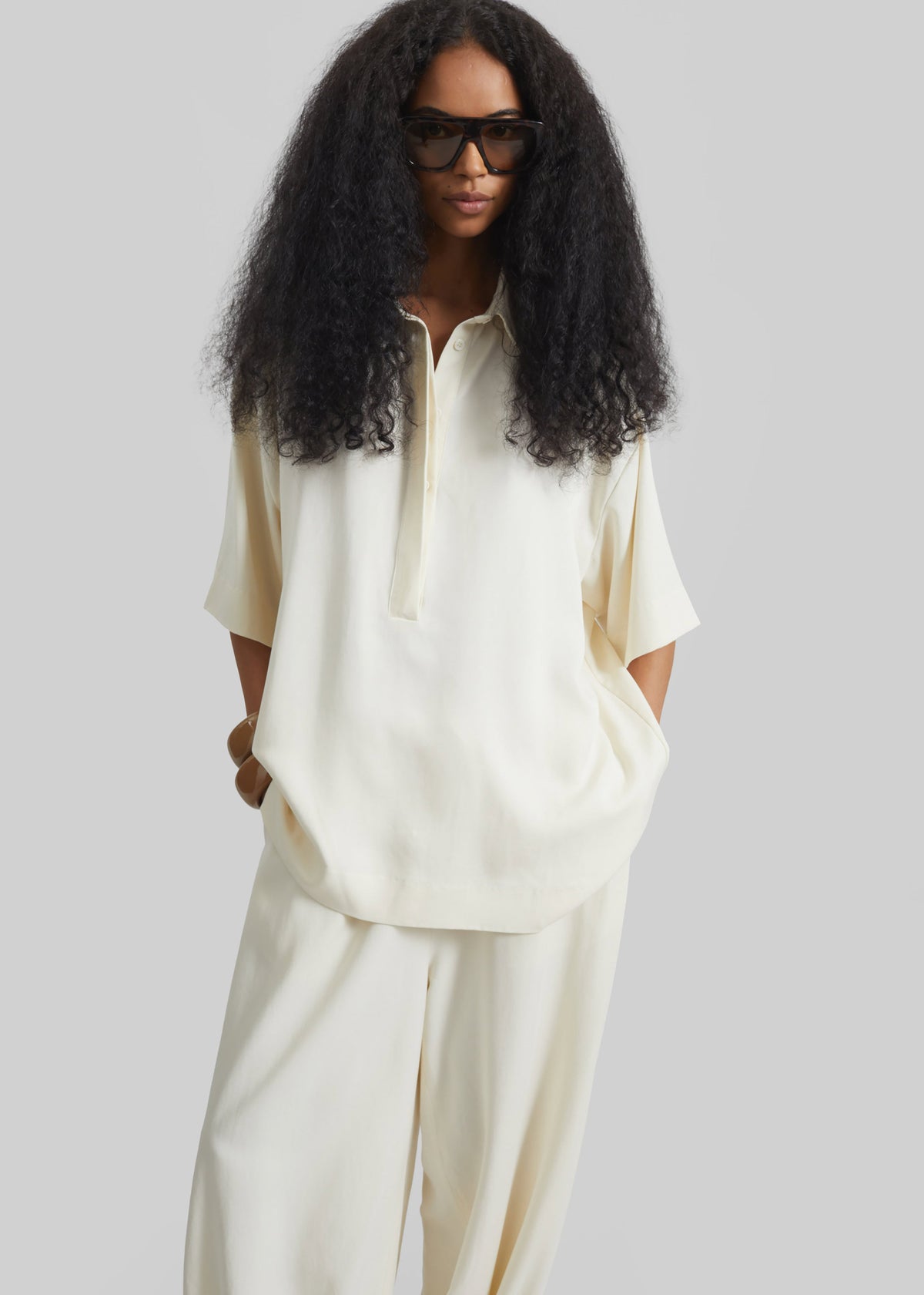 Eda Fluid Polo Shirt - Ivory - 1