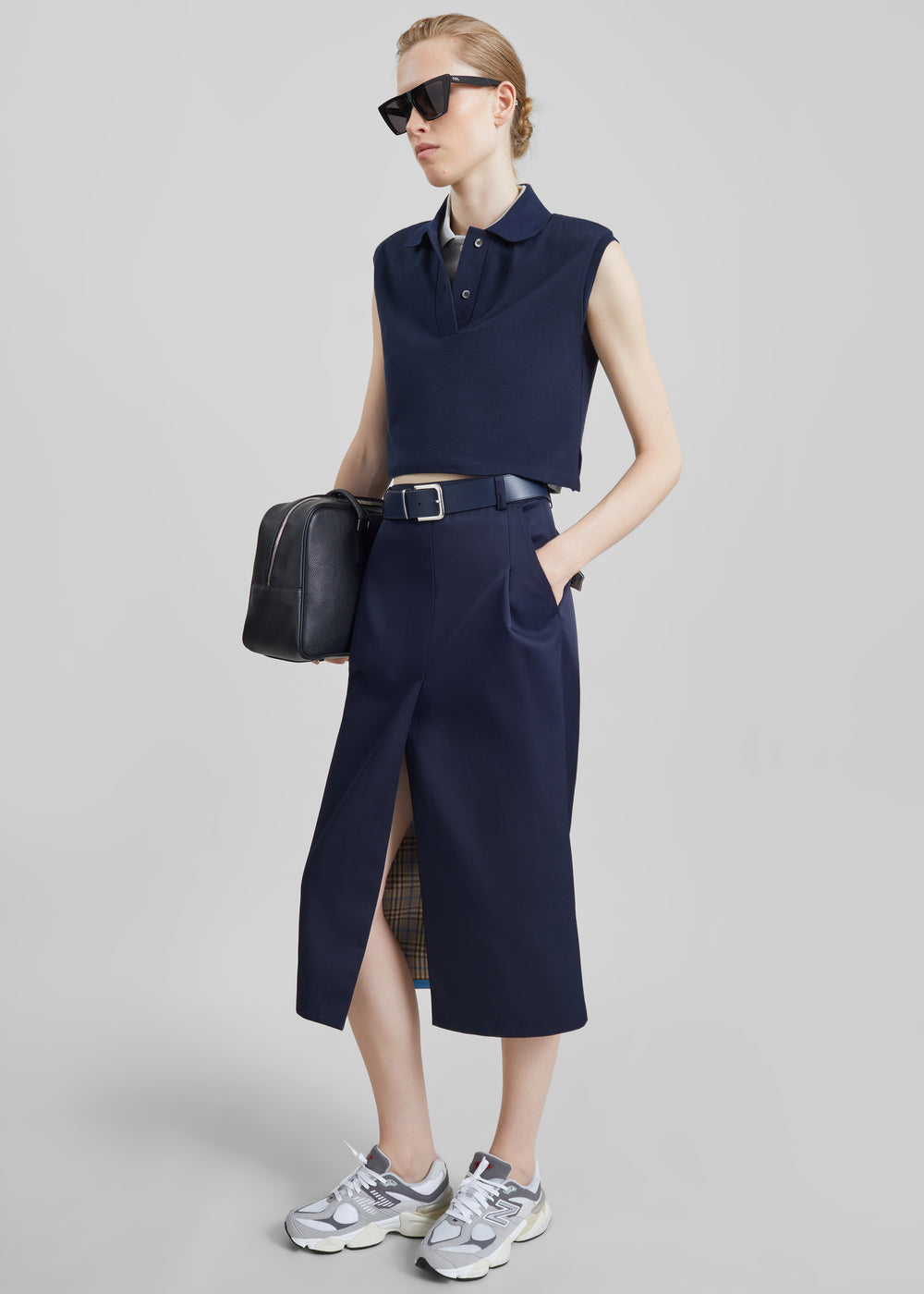Elian Tailored Midi Skirt - Navy