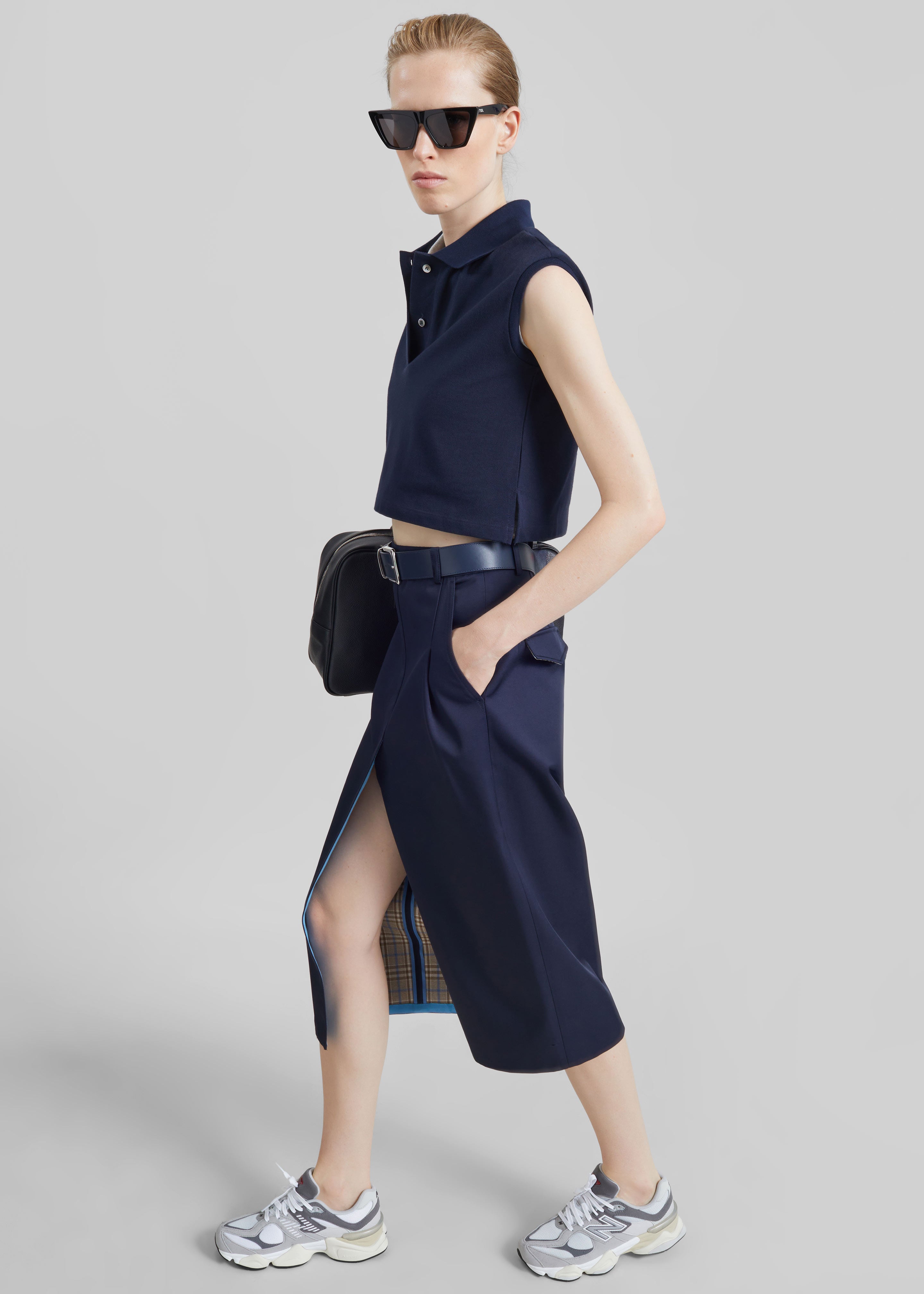 Elian Tailored Midi Skirt - Navy - 7