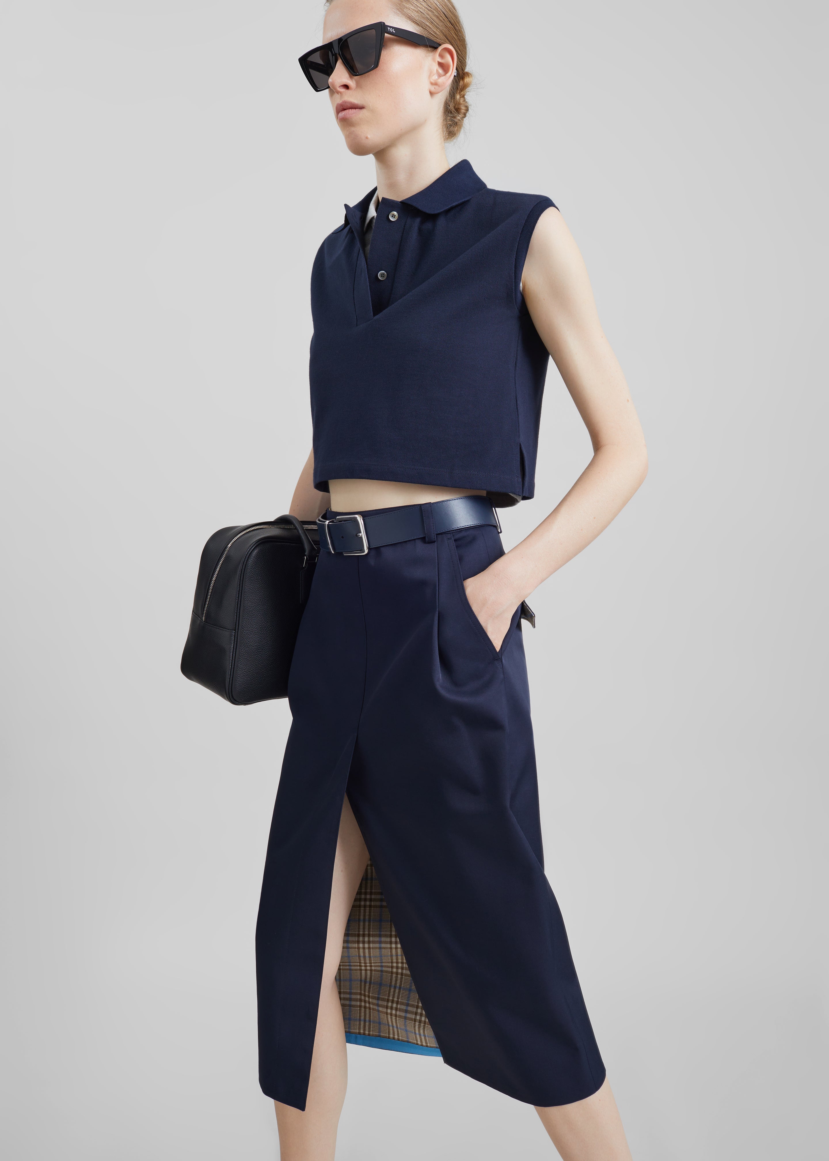 Elian Tailored Midi Skirt - Navy - 5