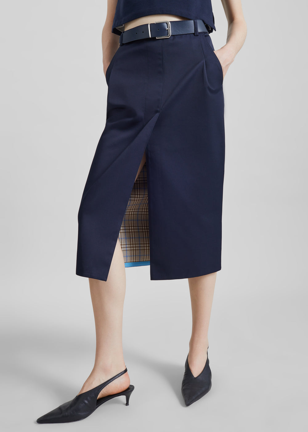 Elian Tailored Midi Skirt - Navy - 1