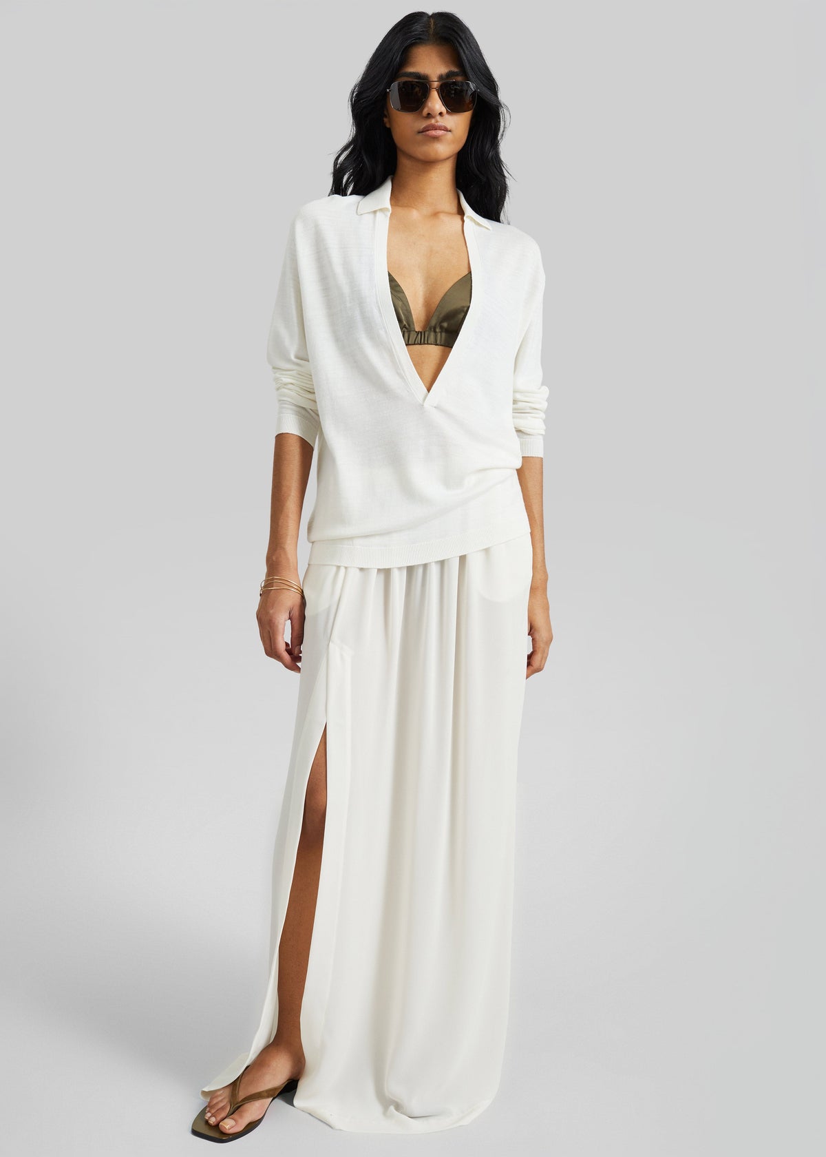 Elie Silk Fluid Maxi Skirt - Ivory - 1