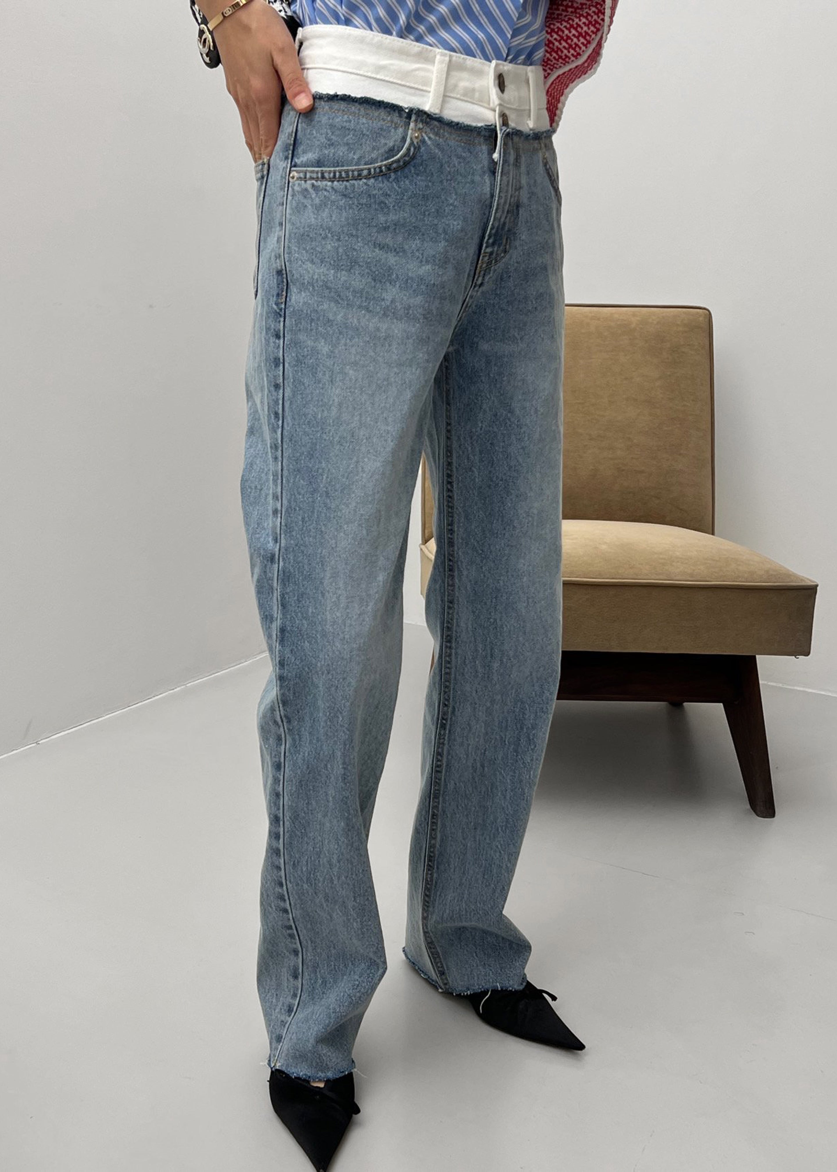 Elijah Contrast Jeans - White/Worn Wash - 1