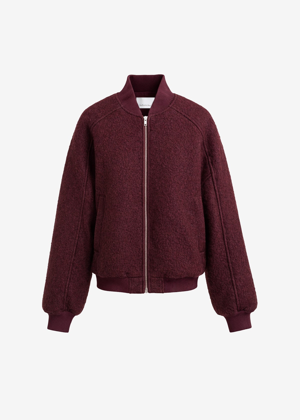 Elinor Boucle Oversized Bomber Jacket - Burgundy