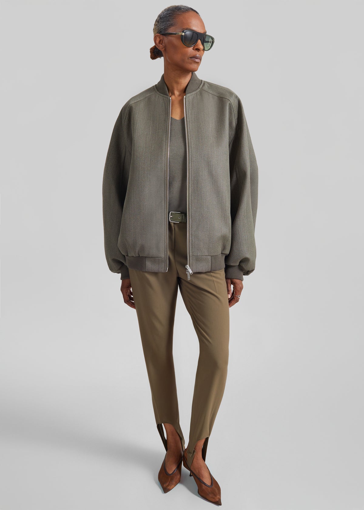 Elinor Wool Oversized Bomber Jacket - Beige Melange