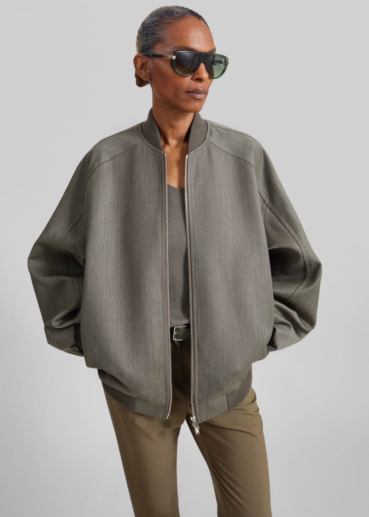 Elinor Wool Oversized Bomber Jacket - Beige Melange
