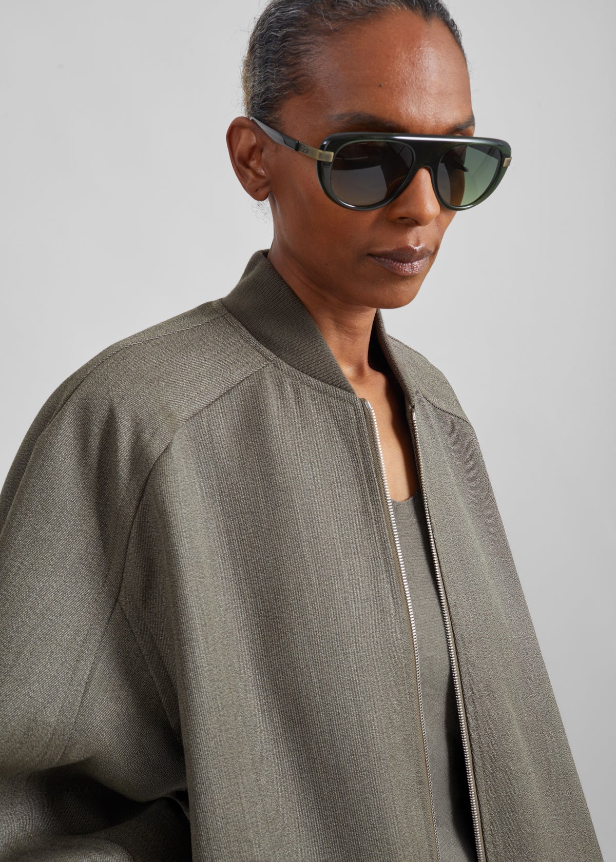 Elinor Wool Oversized Bomber Jacket - Beige Melange