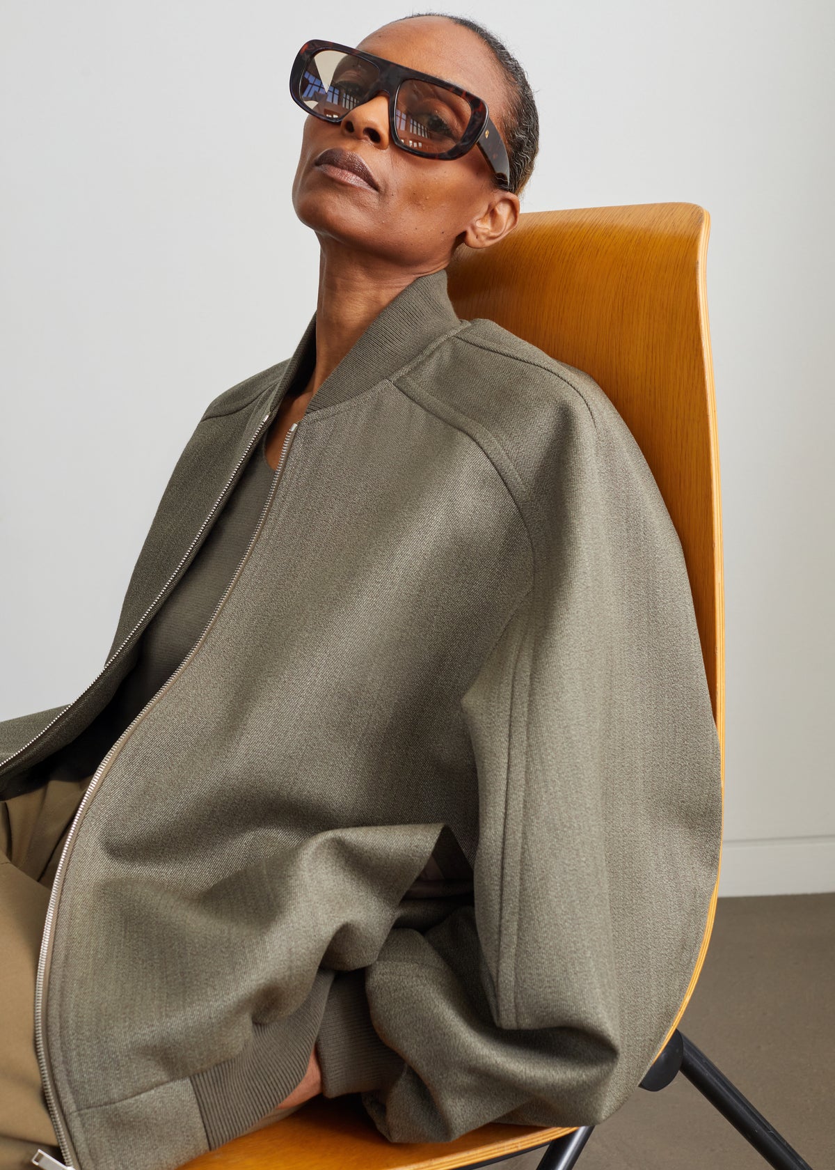 Elinor Wool Oversized Bomber Jacket - Beige Melange