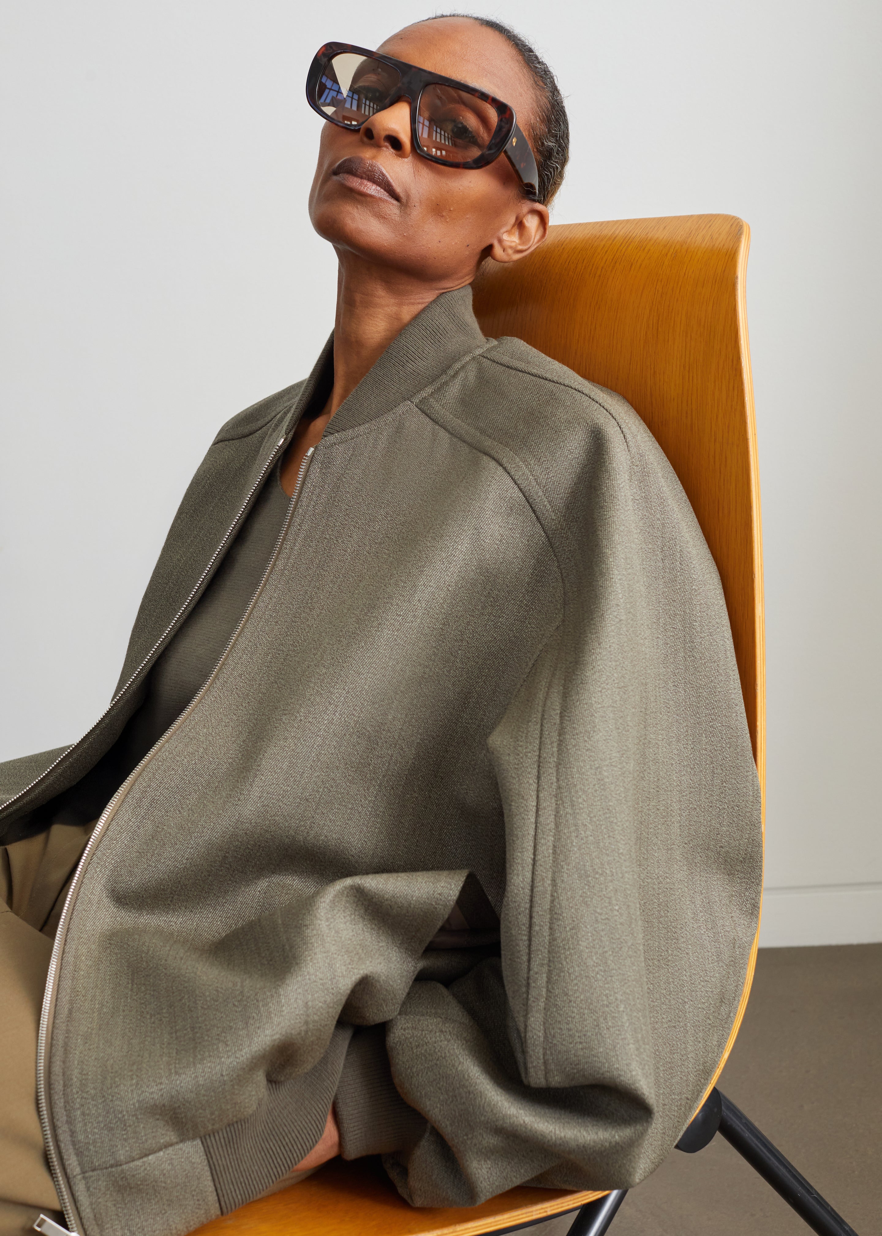Elinor Wool Oversized Bomber Jacket - Beige Melange