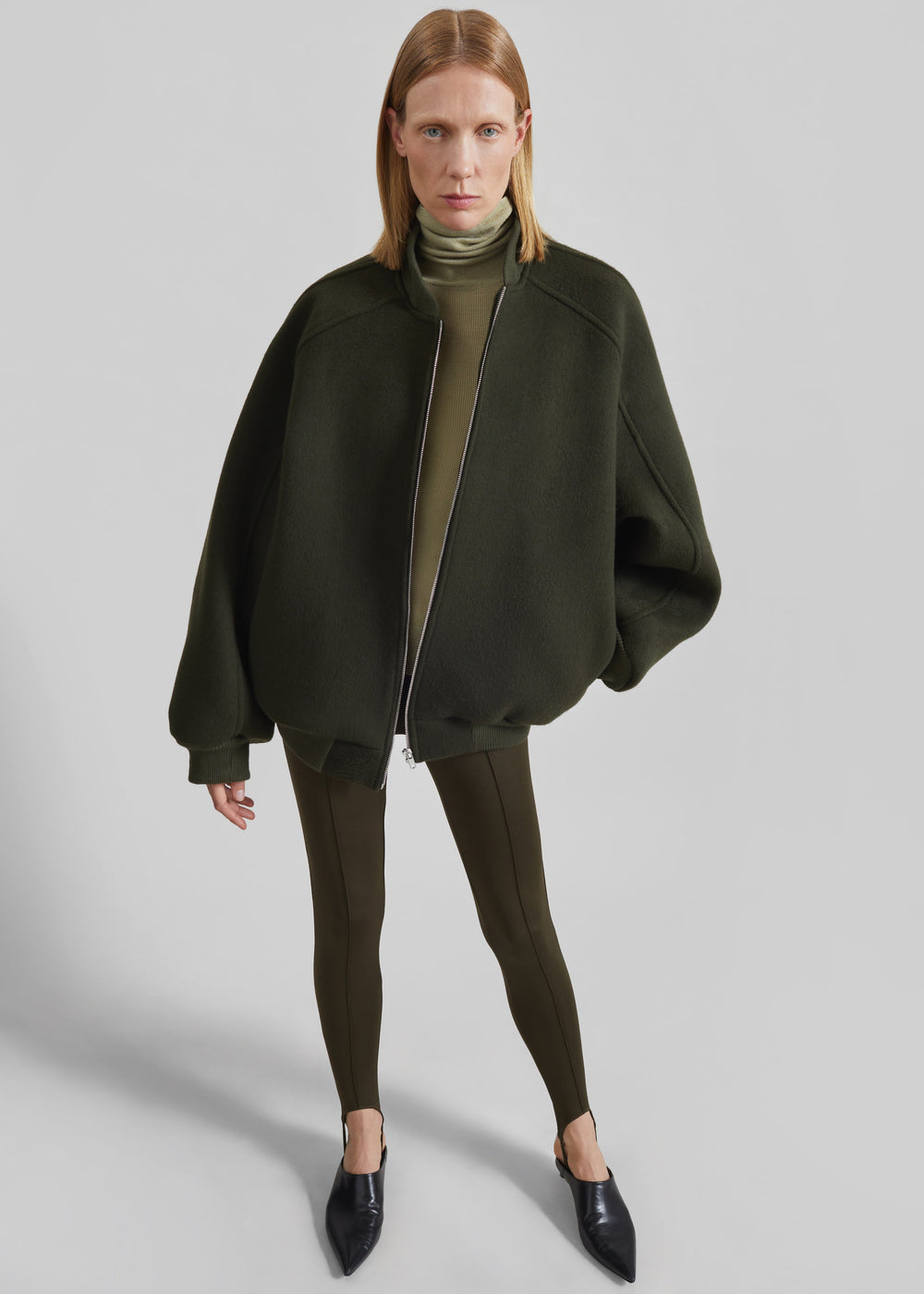 Elinor Oversized Bomber Jacket - Dark Olive - 1