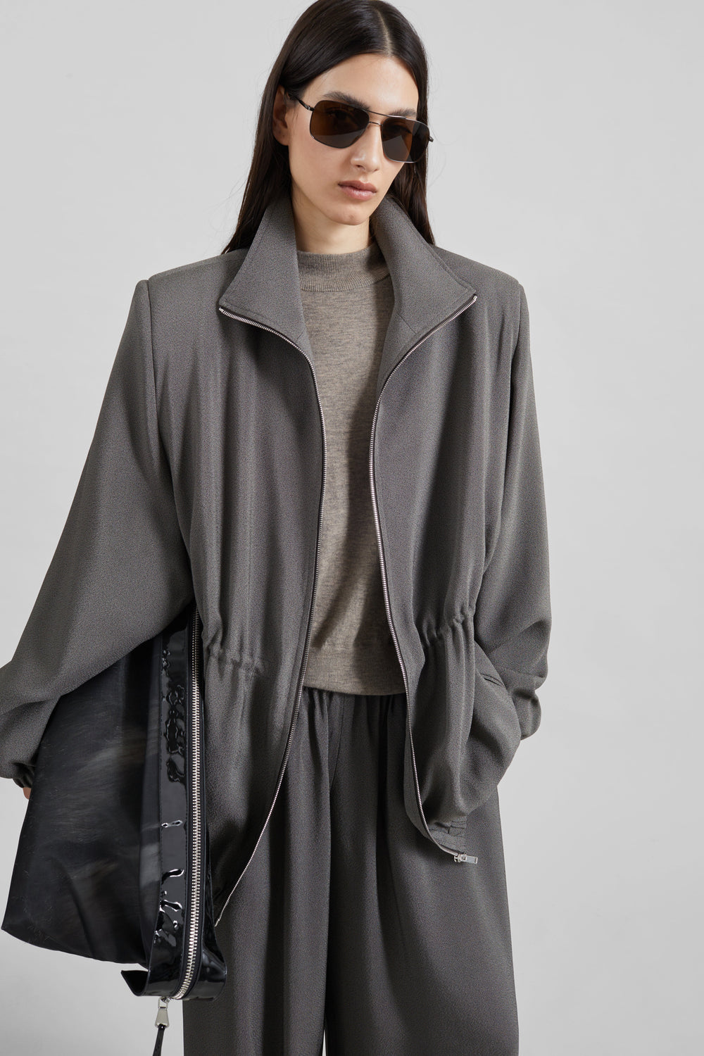 Elion Cinched Track Jacket - Dark Grey Melange