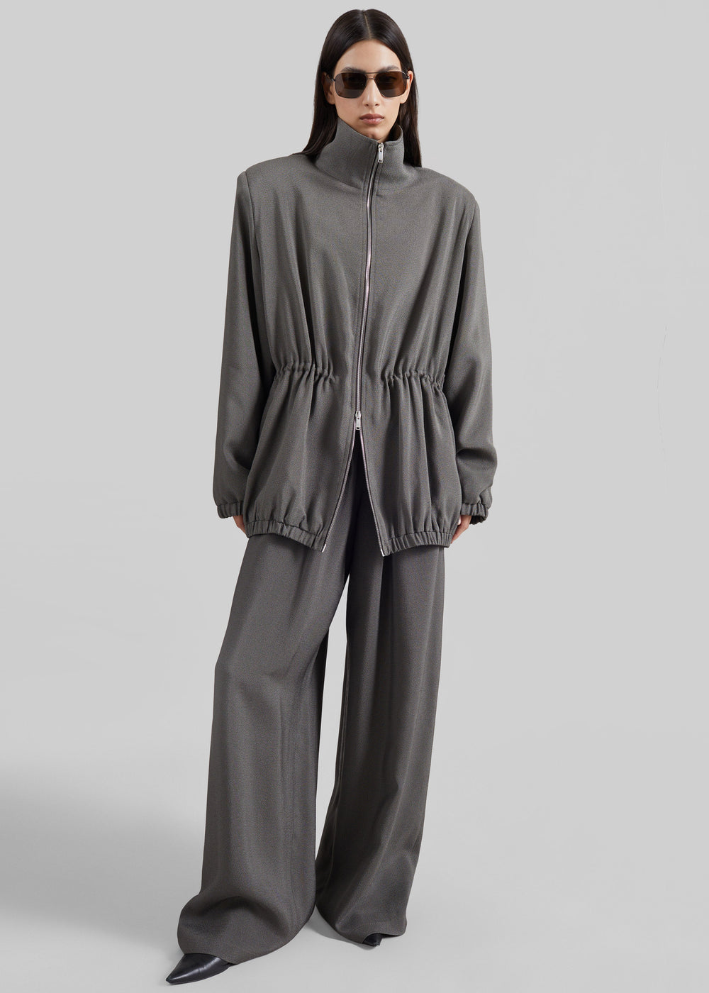 Elion Cinched Track Jacket - Dark Grey Melange - 1