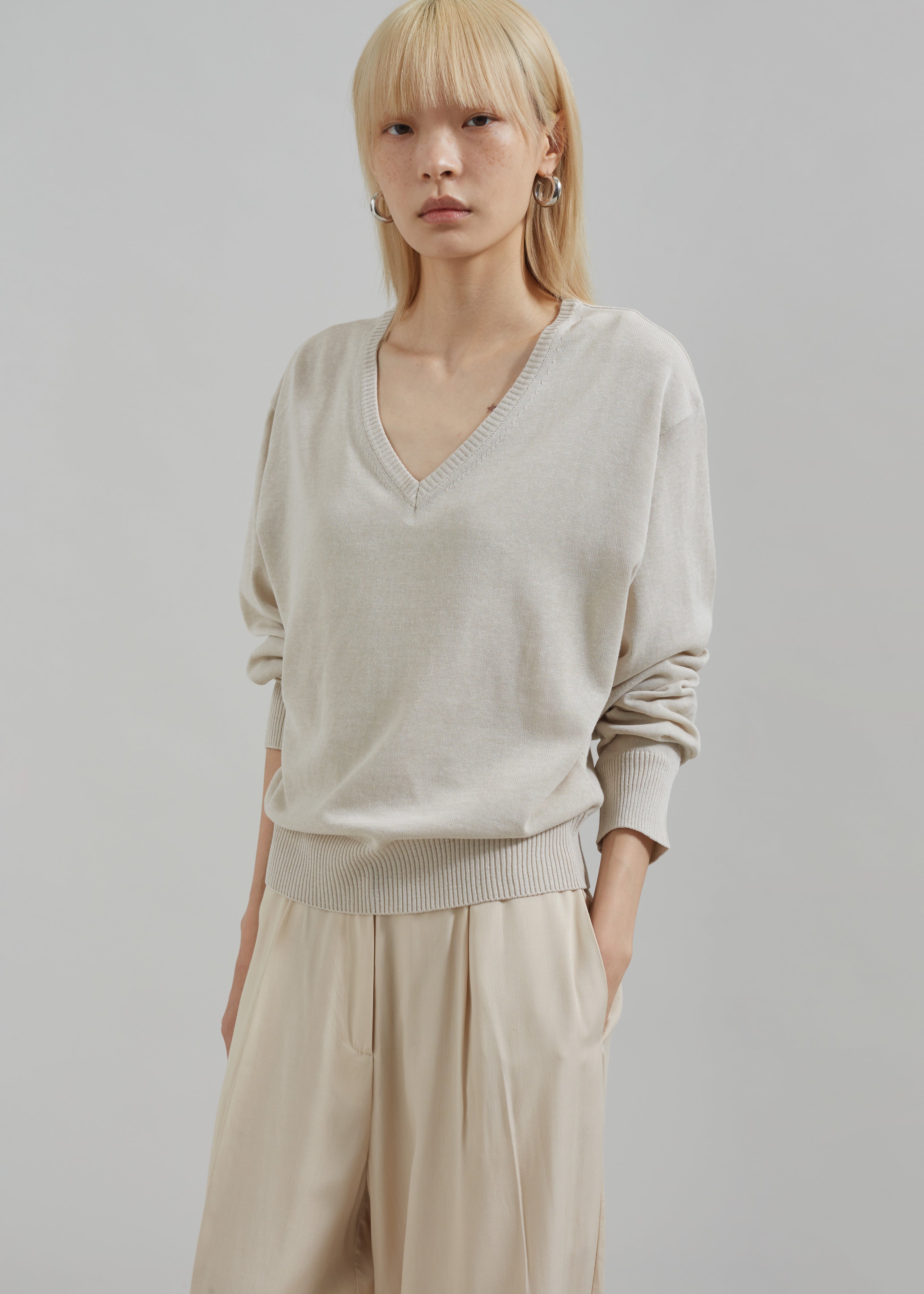 Eliora V Neck Sweater - Beige - 3