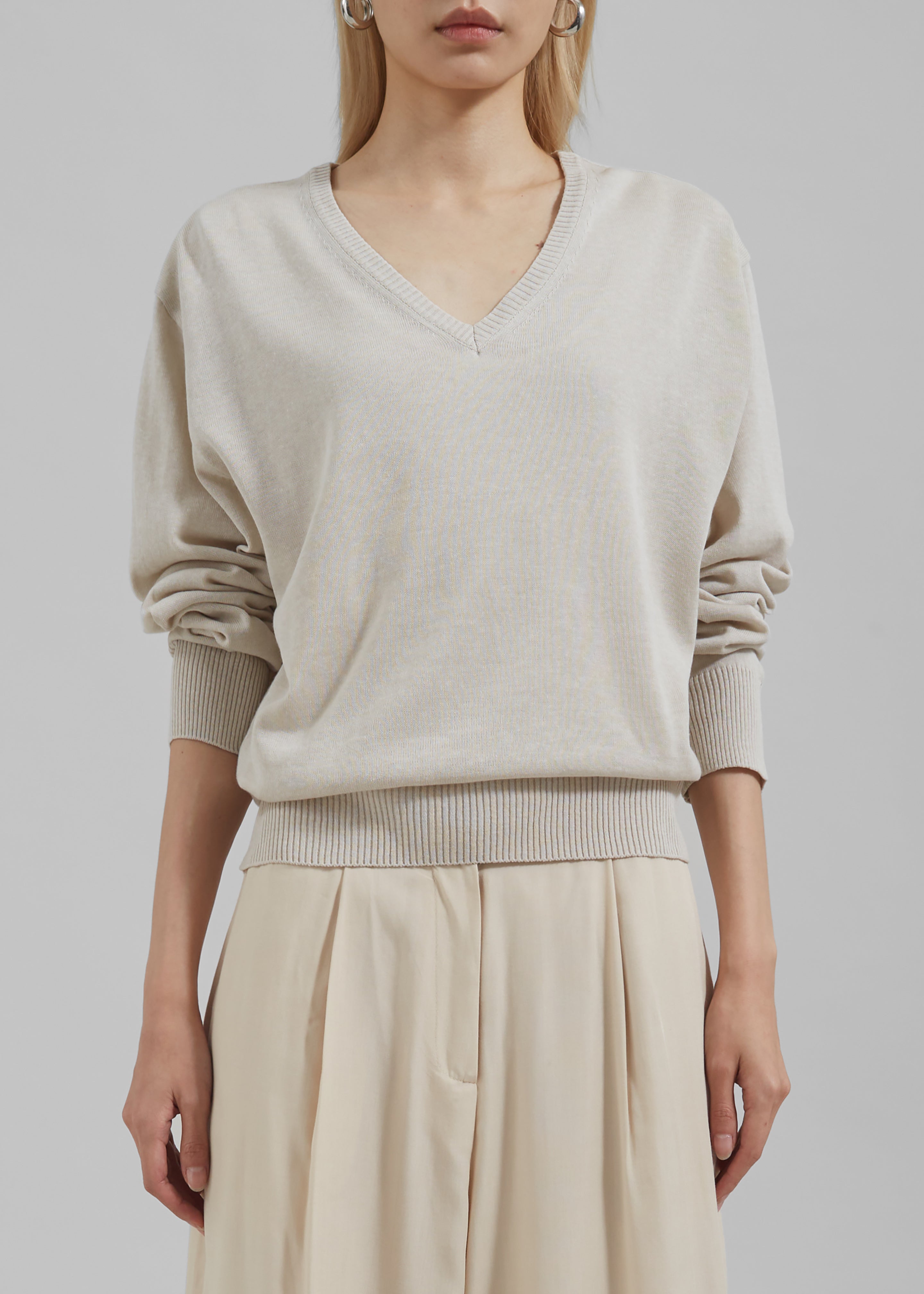 Eliora V Neck Sweater - Beige - 4