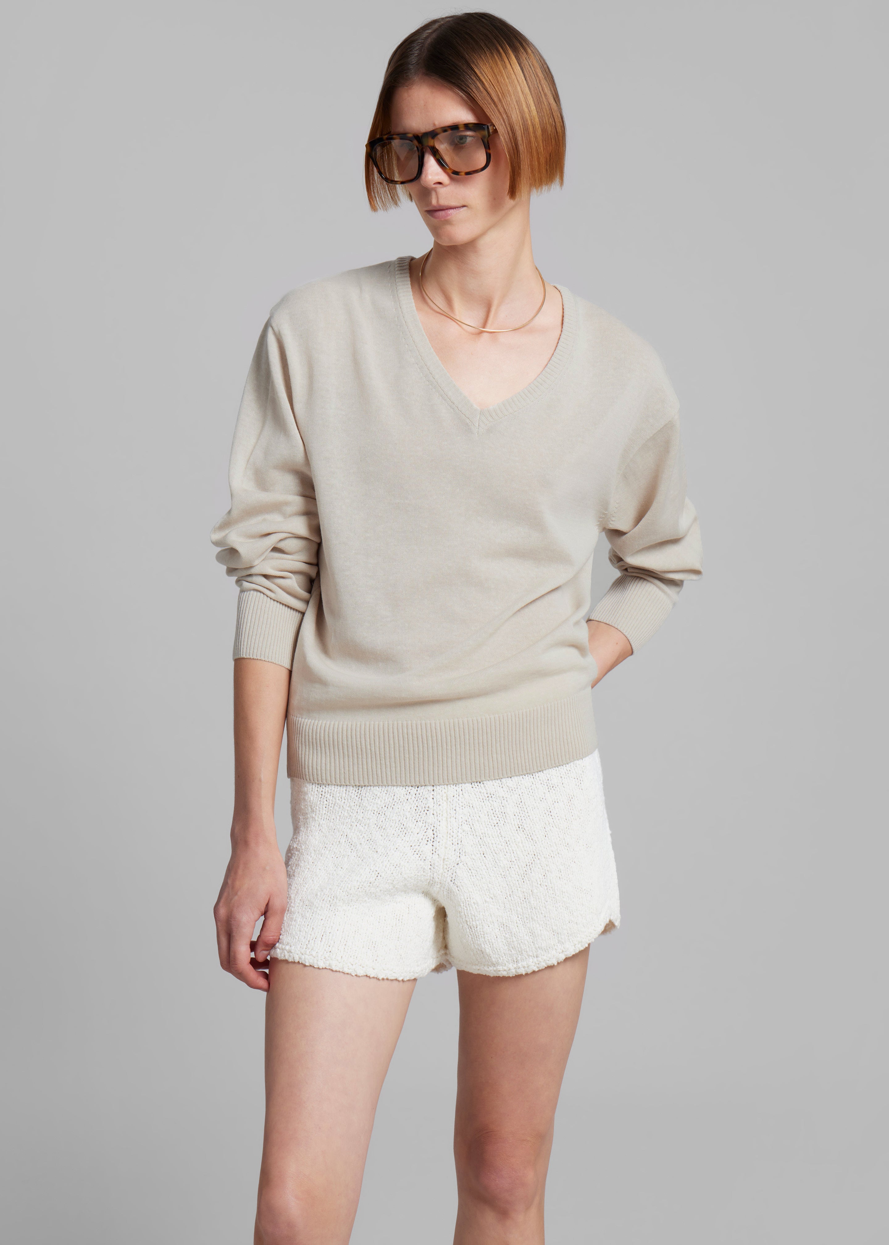 Eliora V Neck Sweater - Beige - 6