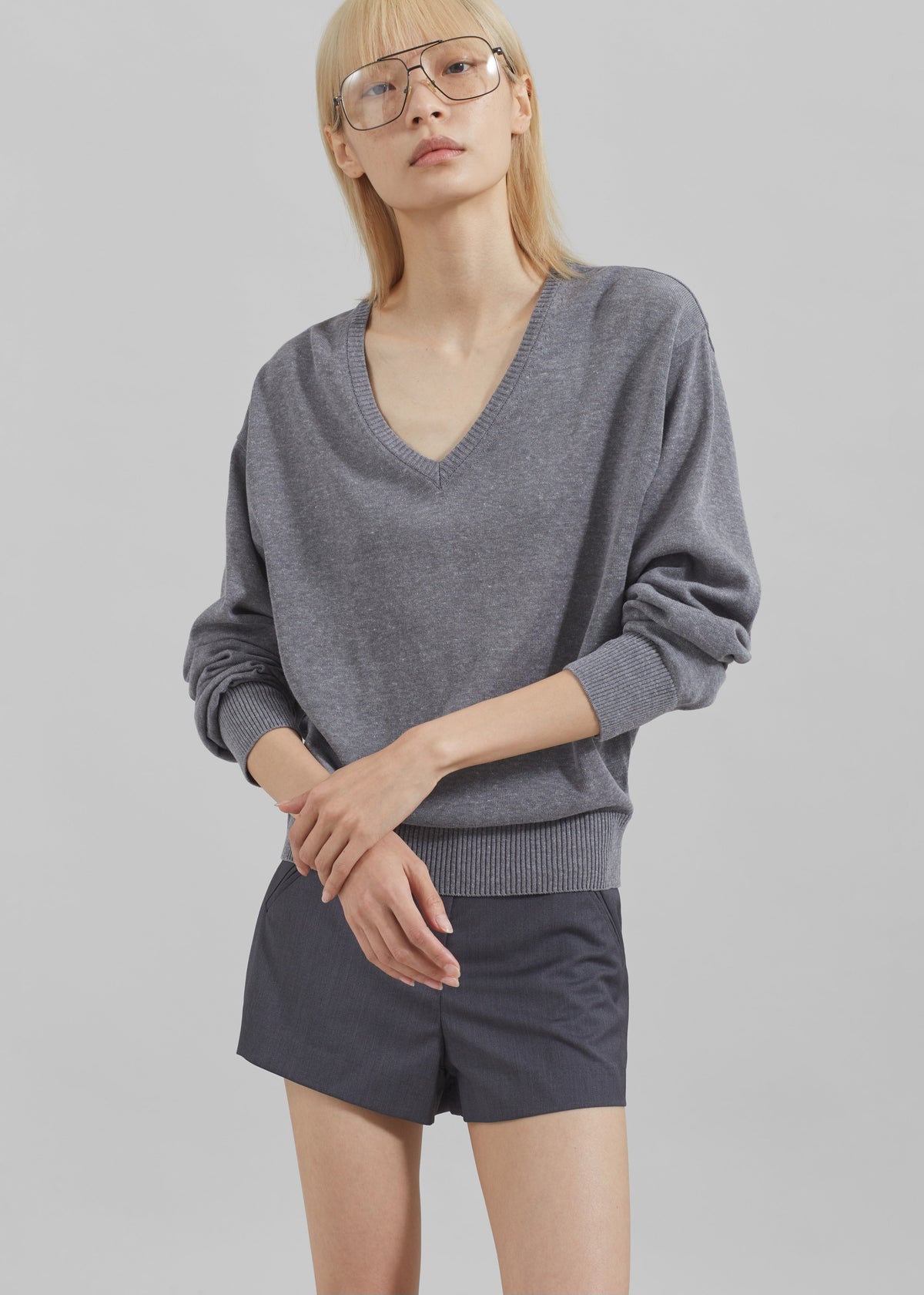 Eliora V Neck Sweater - Grey - 3