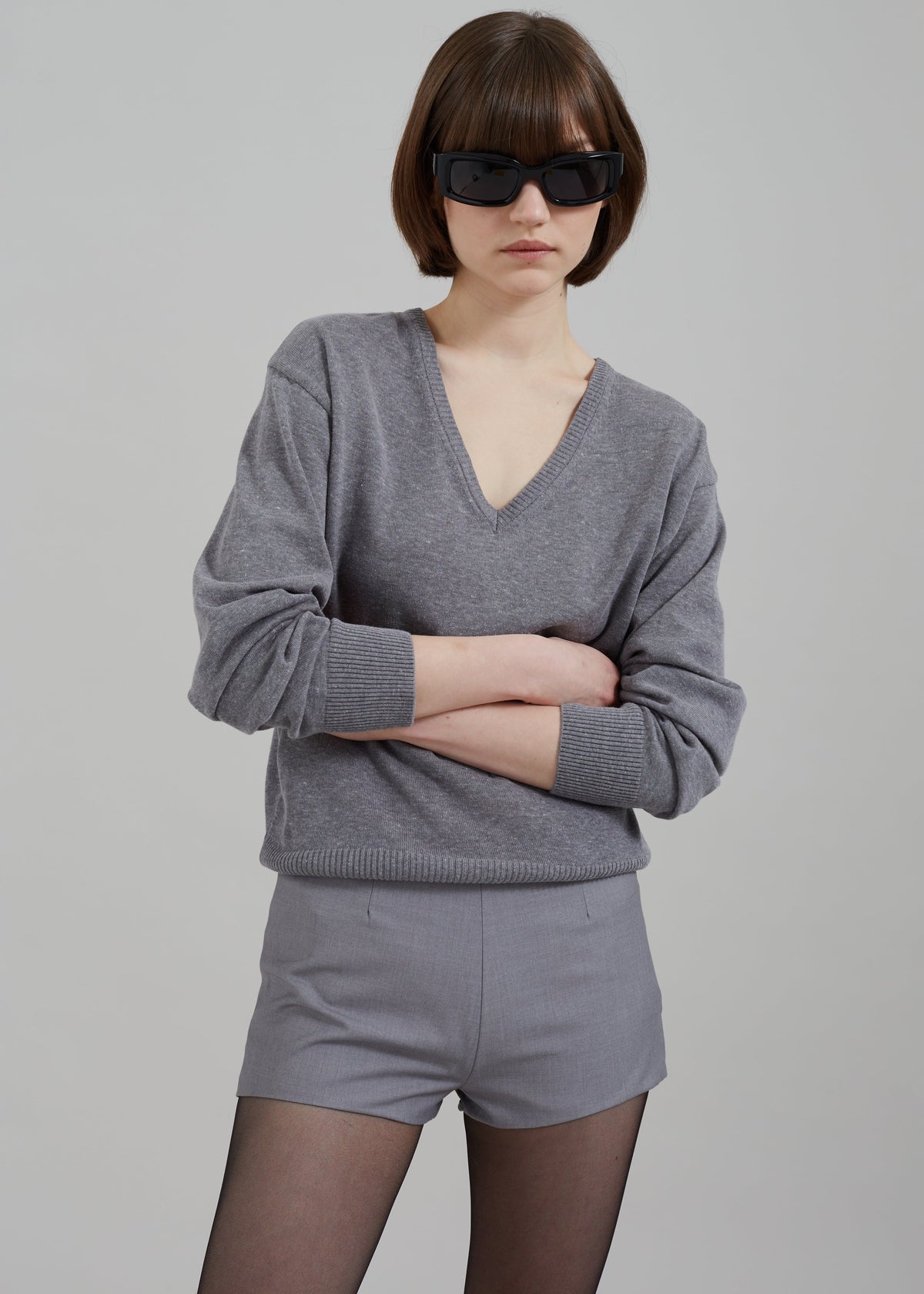 Eliora V Neck Sweater - Grey - 1