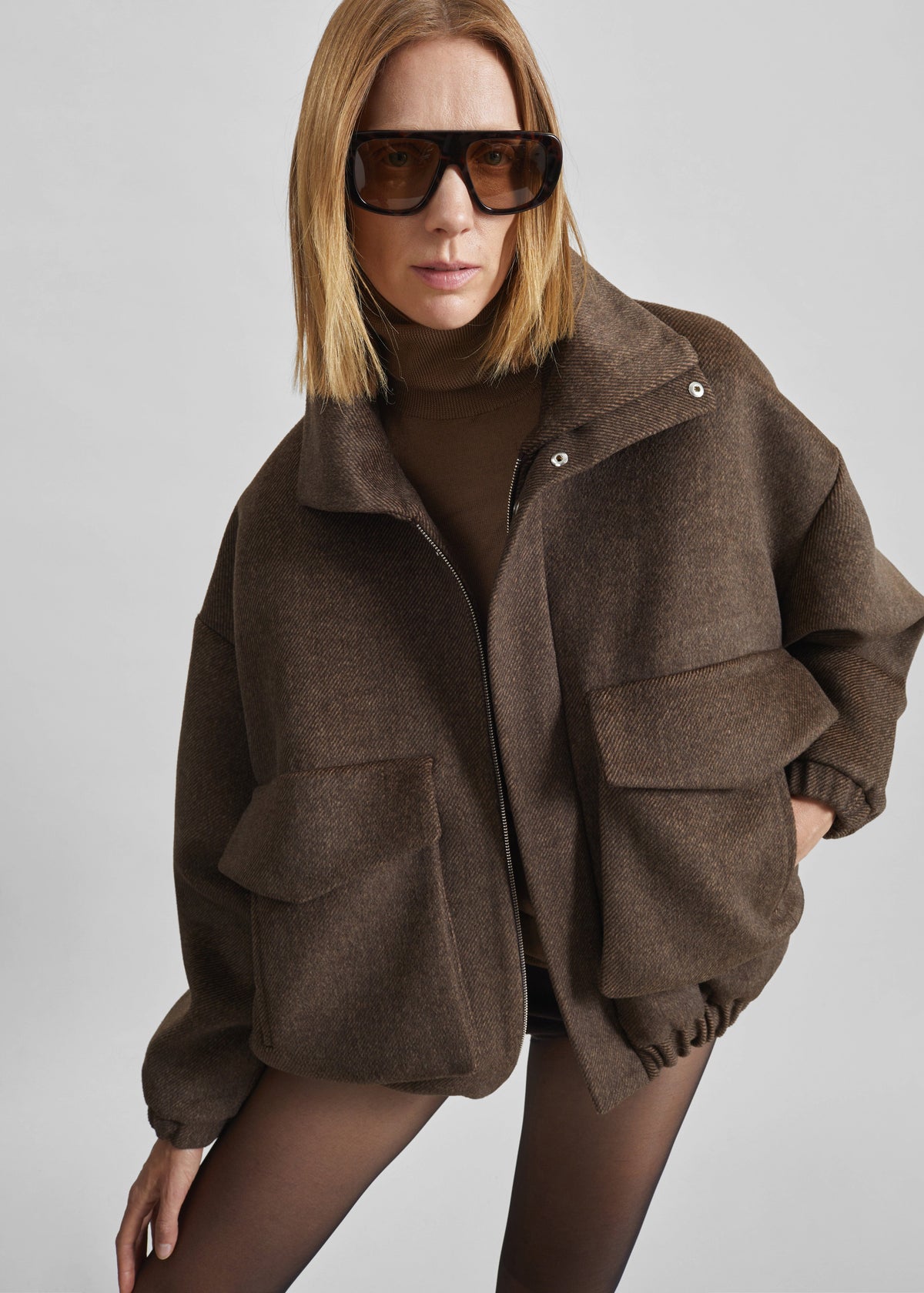 Elle Aviator Jacket - Brown Melange - 2
