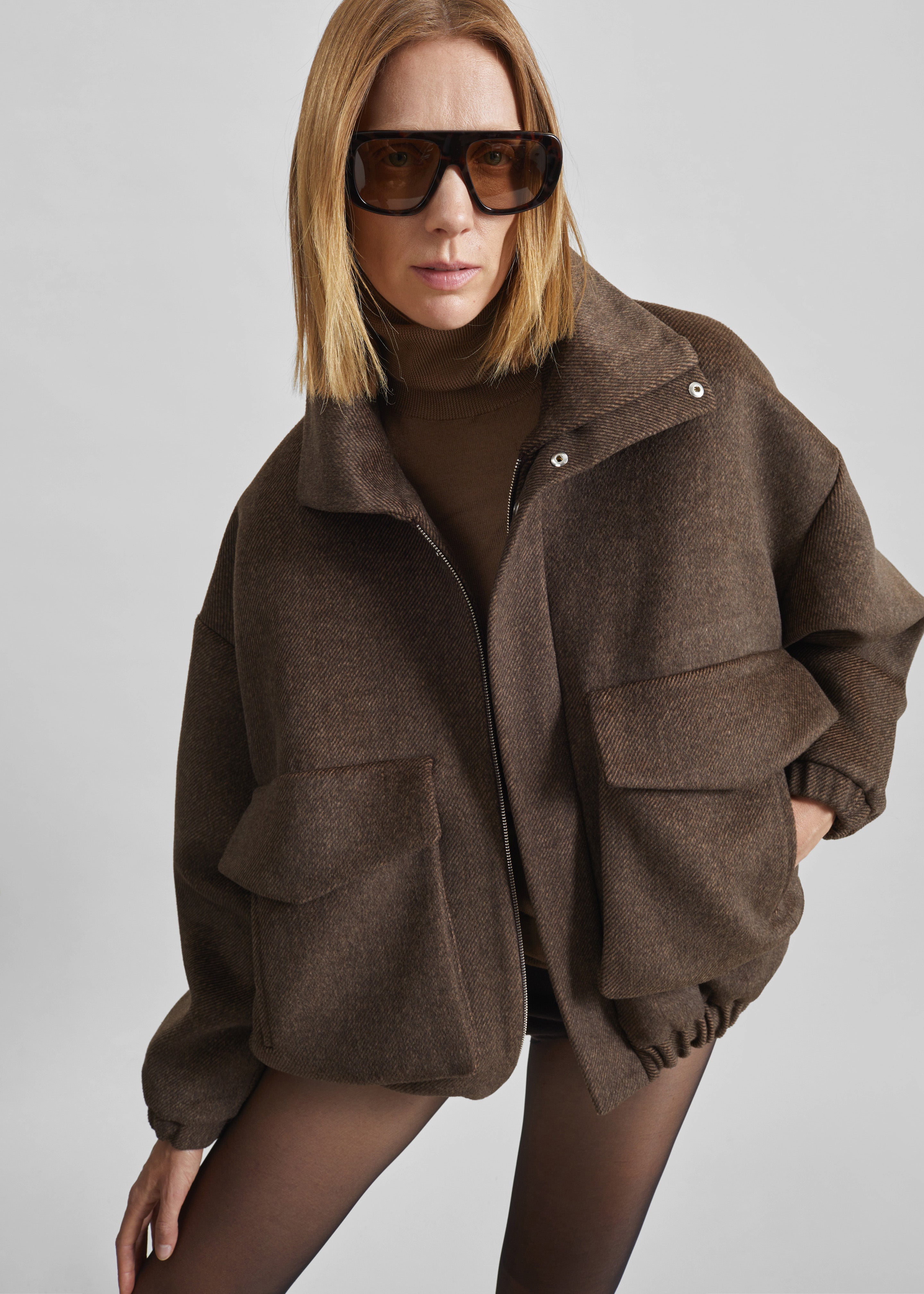 Elle Aviator Jacket - Brown Melange - 2