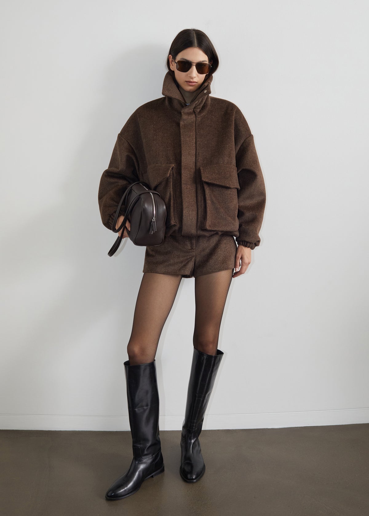 Elle Aviator Jacket - Brown Melange
