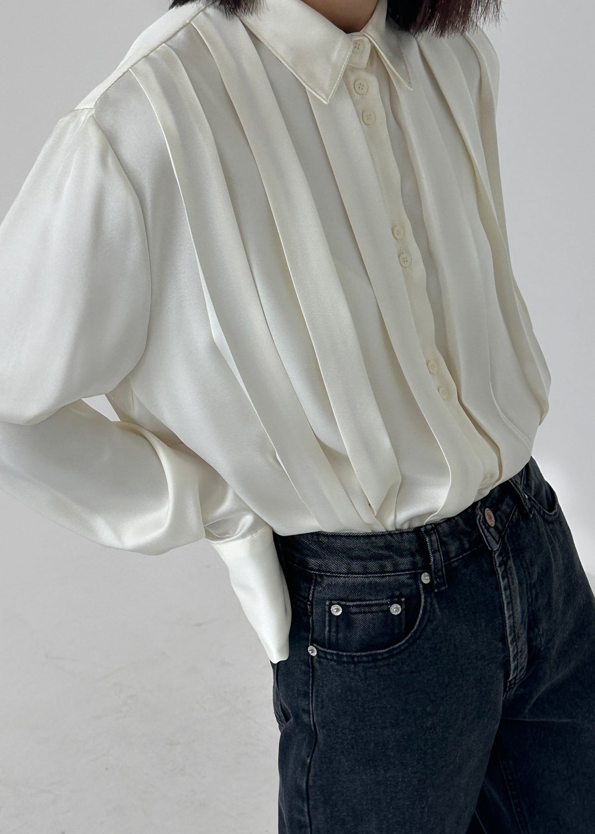 Elliana Front Pleated Blouse - Cream - 1