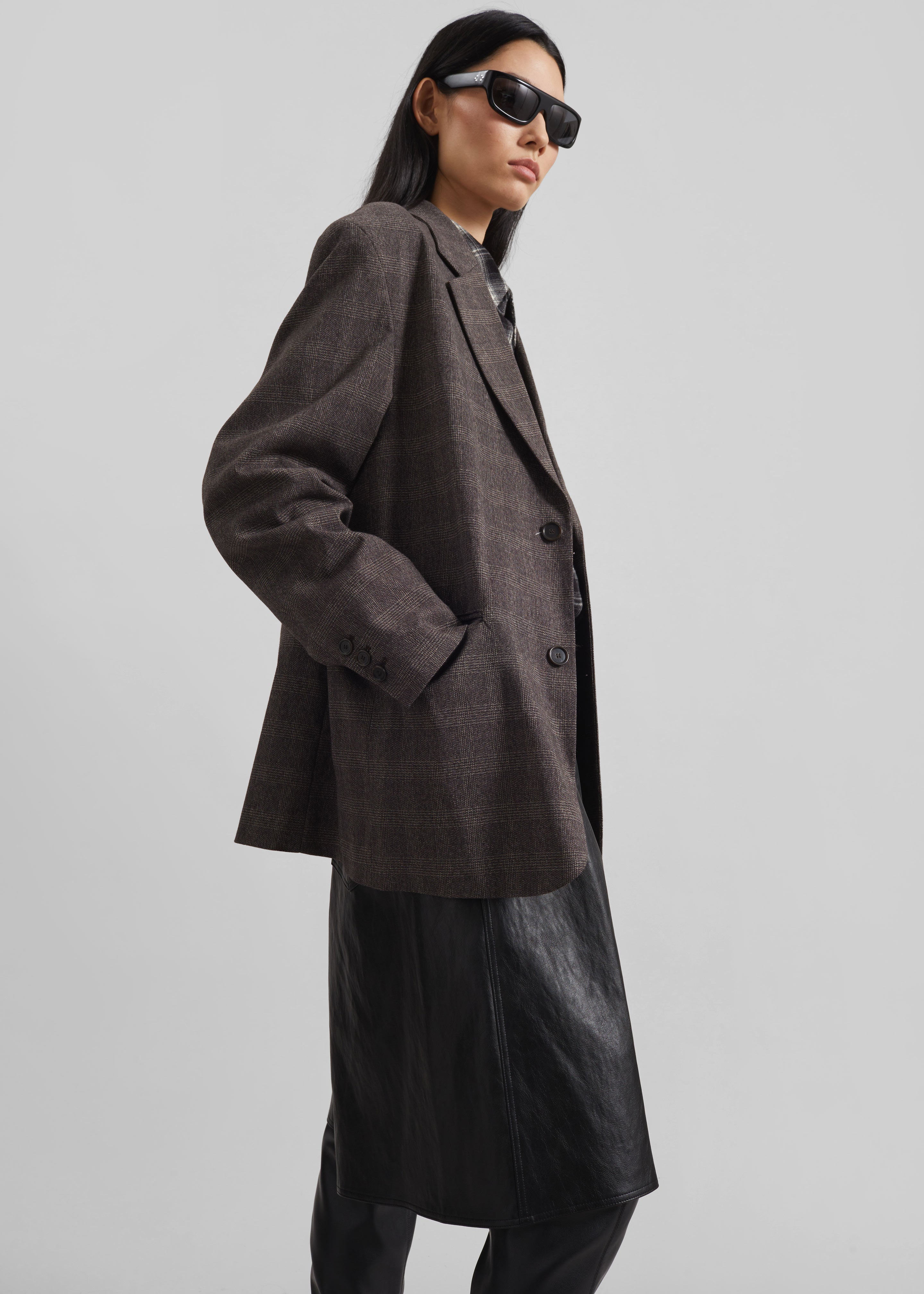 Ellory Padded Blazer - Brown Glen Plaid - 3