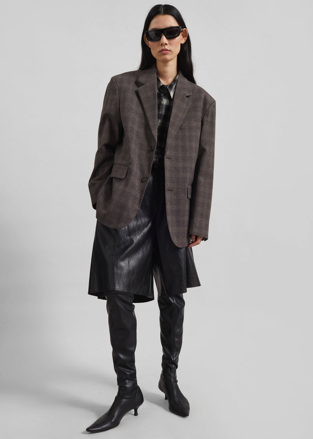 Ellory Padded Blazer - Brown Glen Plaid - 1