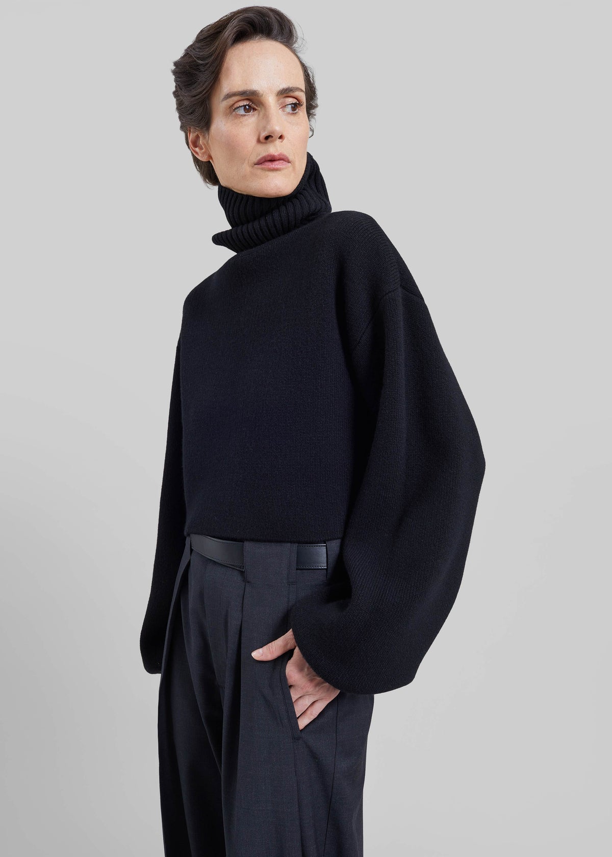 Elly Balloon Sleeve Turtleneck Sweater - Black
