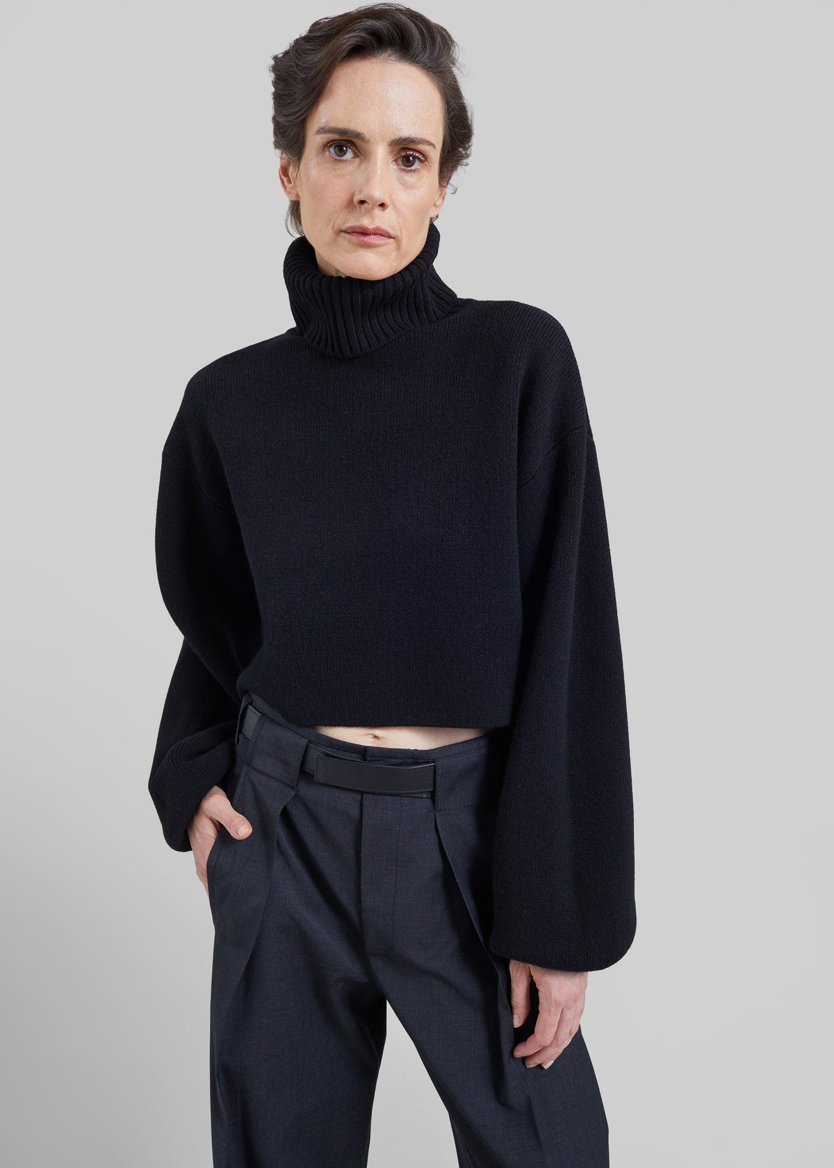 Elly Balloon Sleeve Turtleneck Sweater - Black