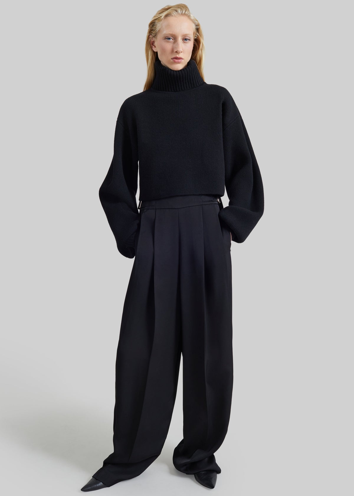 Elly Balloon Sleeve Turtleneck Sweater - Black