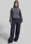 Elly Balloon Sleeve Turtleneck Sweater - Grey