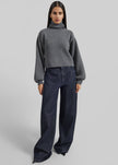 Elly Balloon Sleeve Turtleneck Sweater - Grey