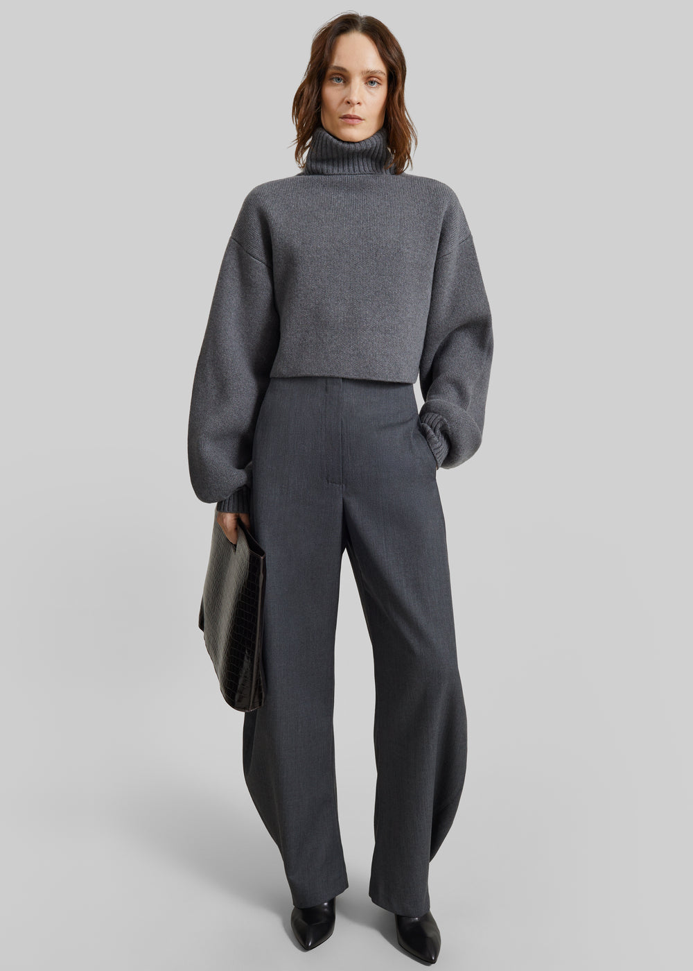 Elly Balloon Sleeve Turtleneck Sweater - Grey