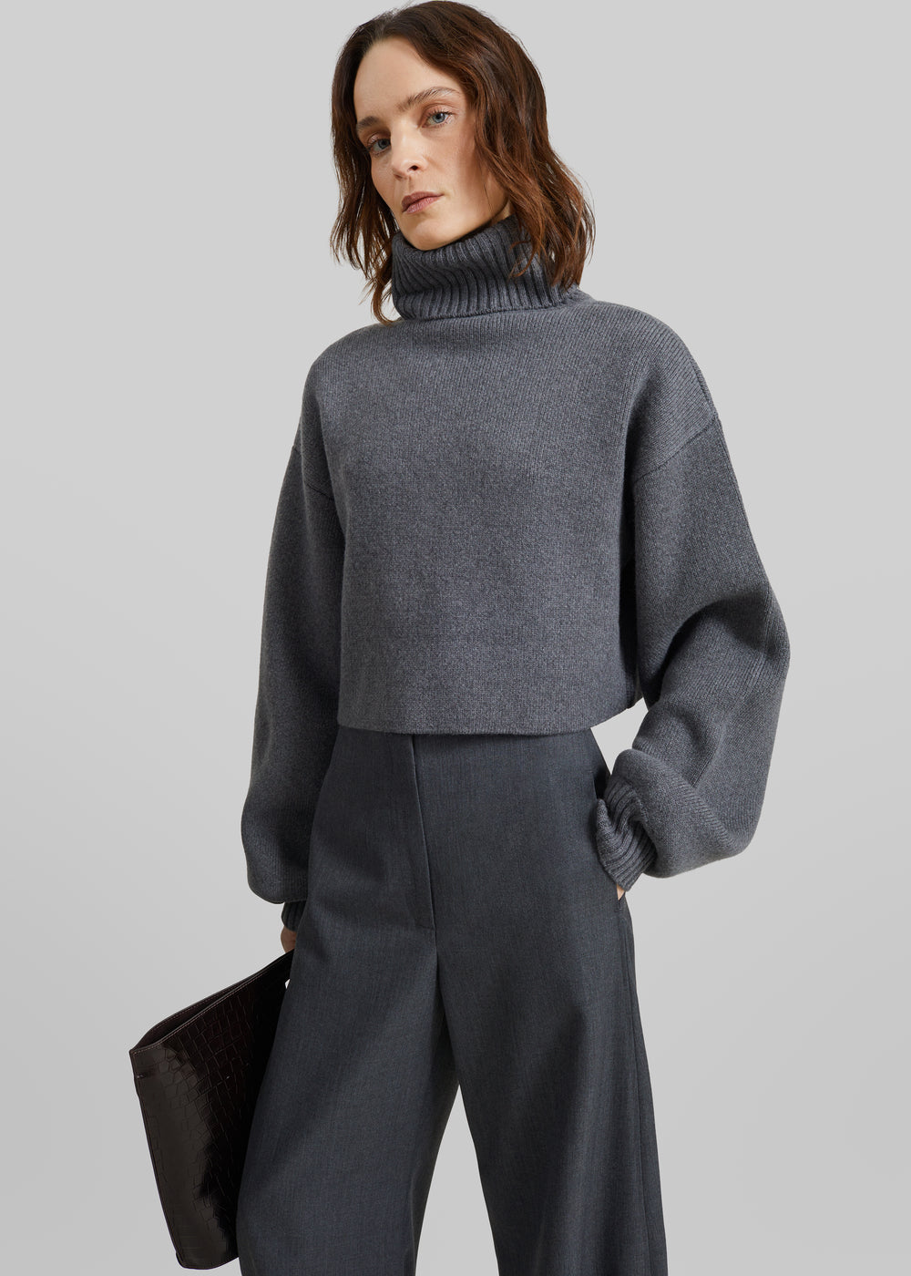 Elly Balloon Sleeve Turtleneck Sweater - Grey - 1