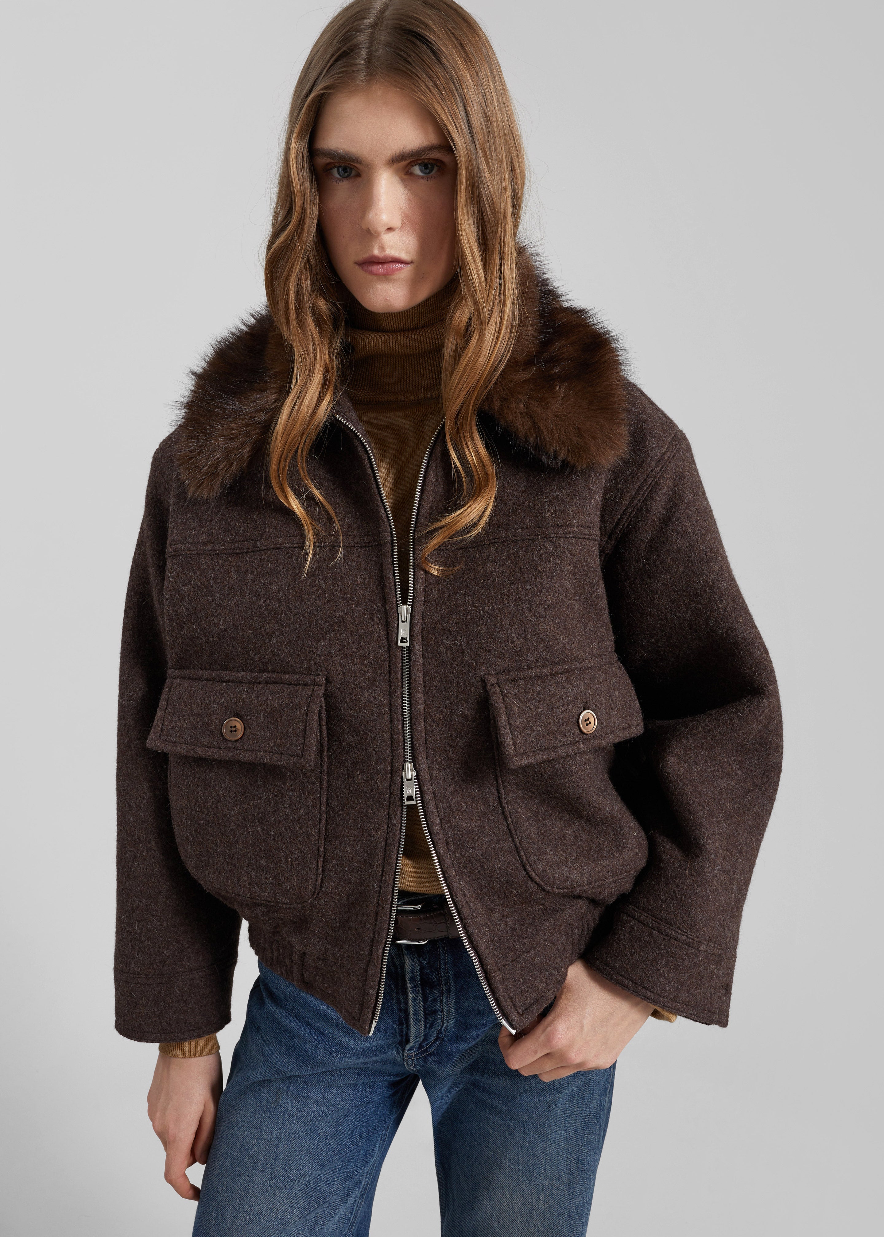 Elmont Brushed Wool Quilted Jacket - Brown - 5