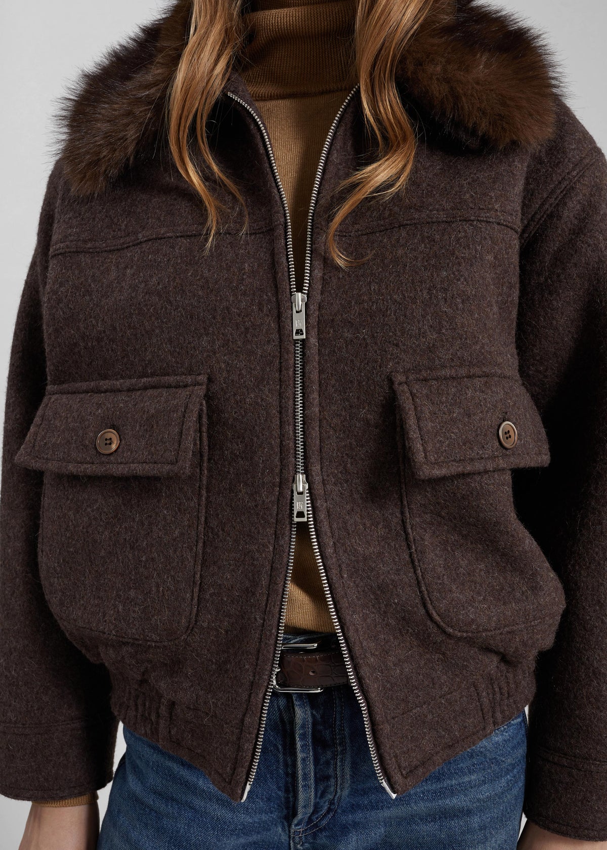 Elmont Brushed Wool Quilted Jacket - Brown - 6