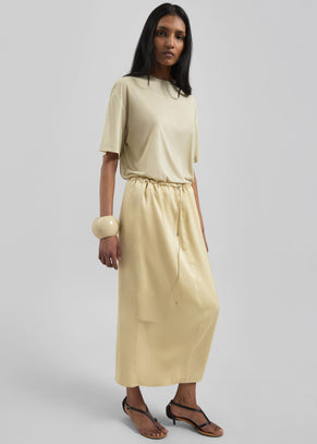 Elvas Satin Midi Skirt - Pale Yellow