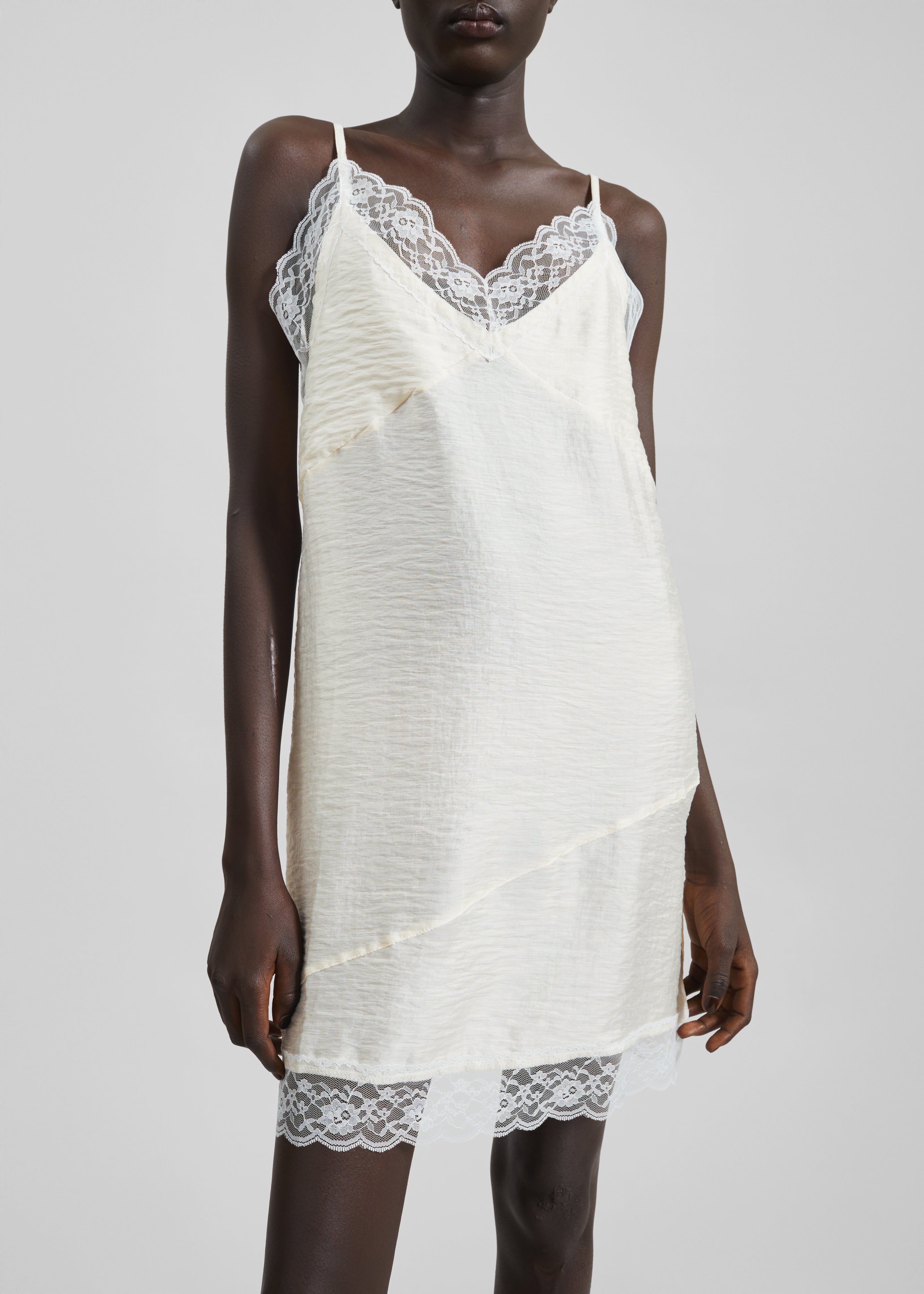 Elvina Lace Trim Slip Dress - Cream - 4