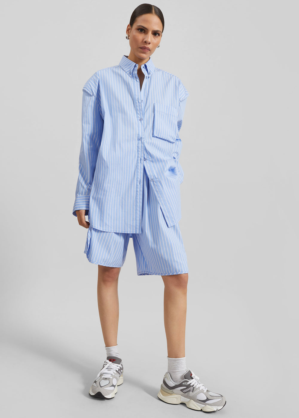 Elyn Cotton Bermuda Shorts - Blue/White Stripe - 1