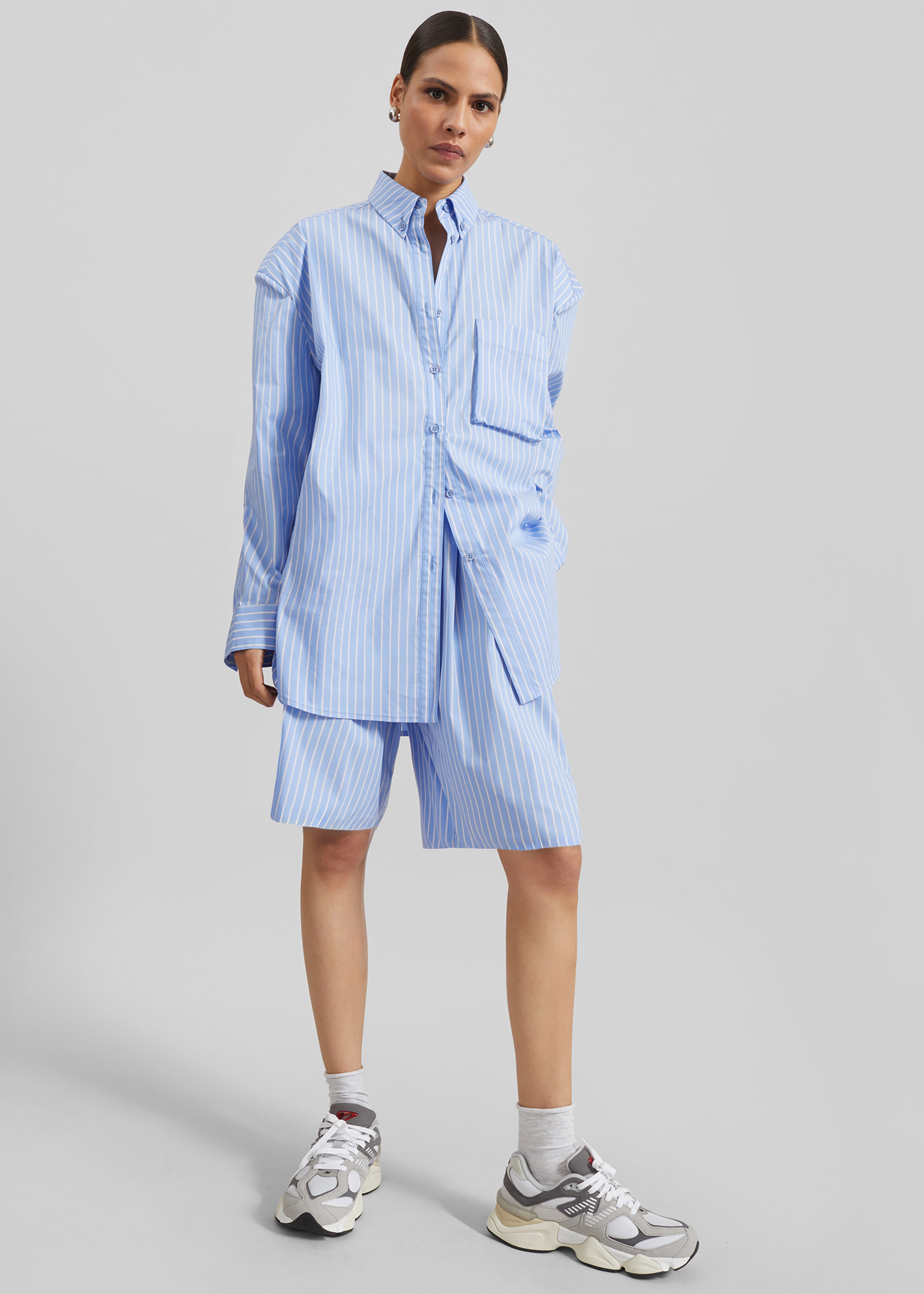 Bermuda Elyn en coton - Rayures bleu/blanc - 2