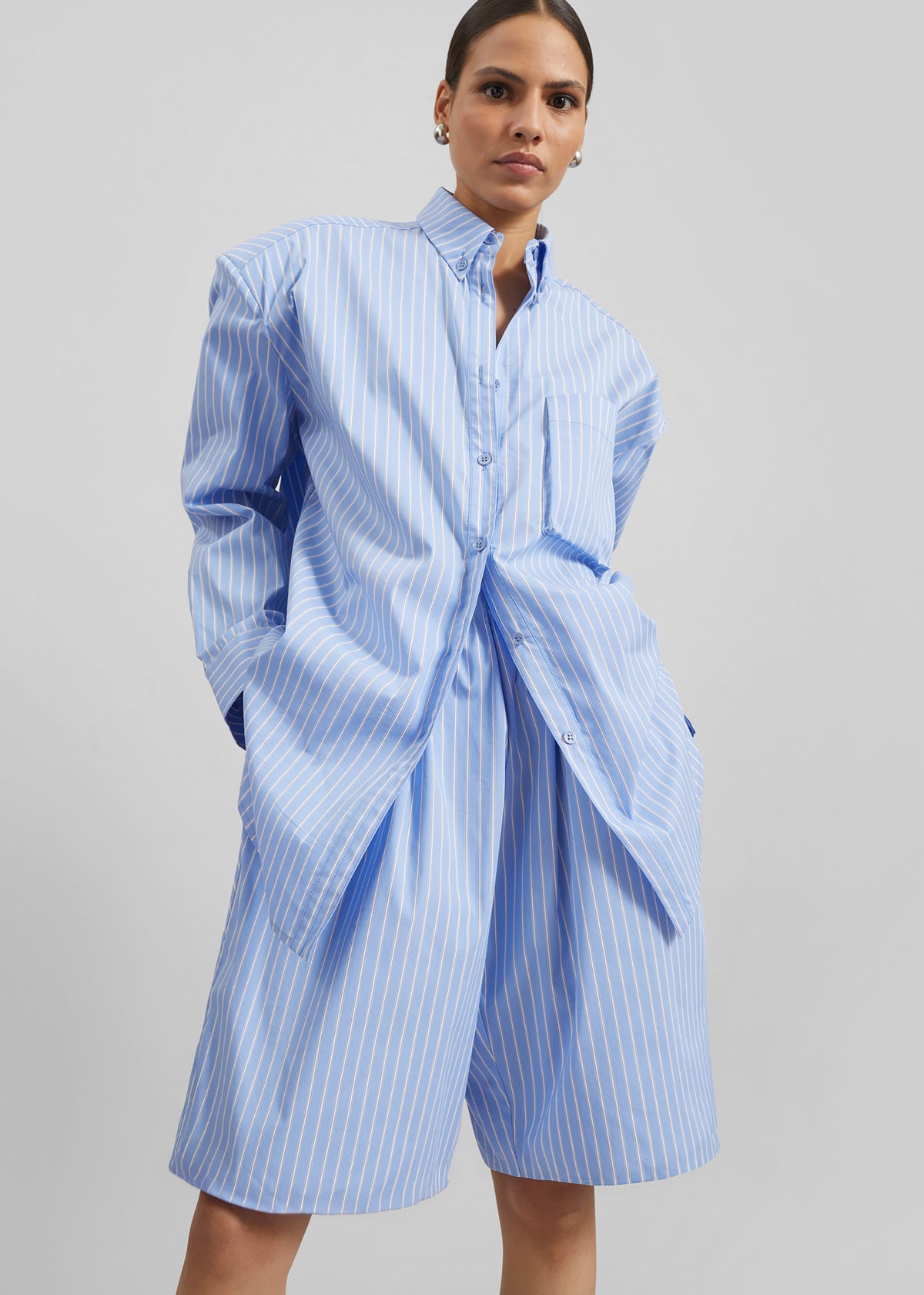 Elyn Cotton Bermuda Shorts - Blue/White Stripe - 5