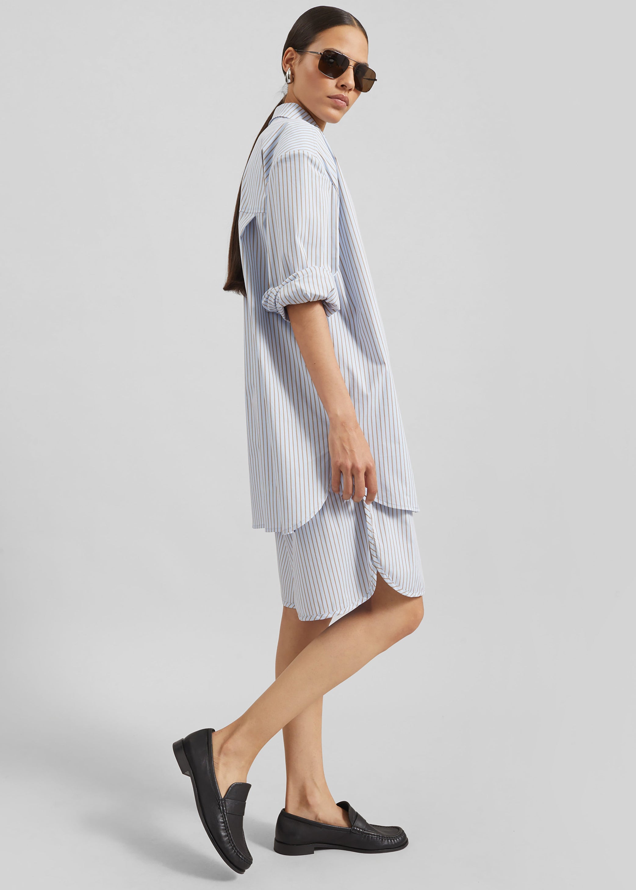 Shop the look image for Elyn Cotton Bermuda Shorts - Light Blue/Brown Stripe