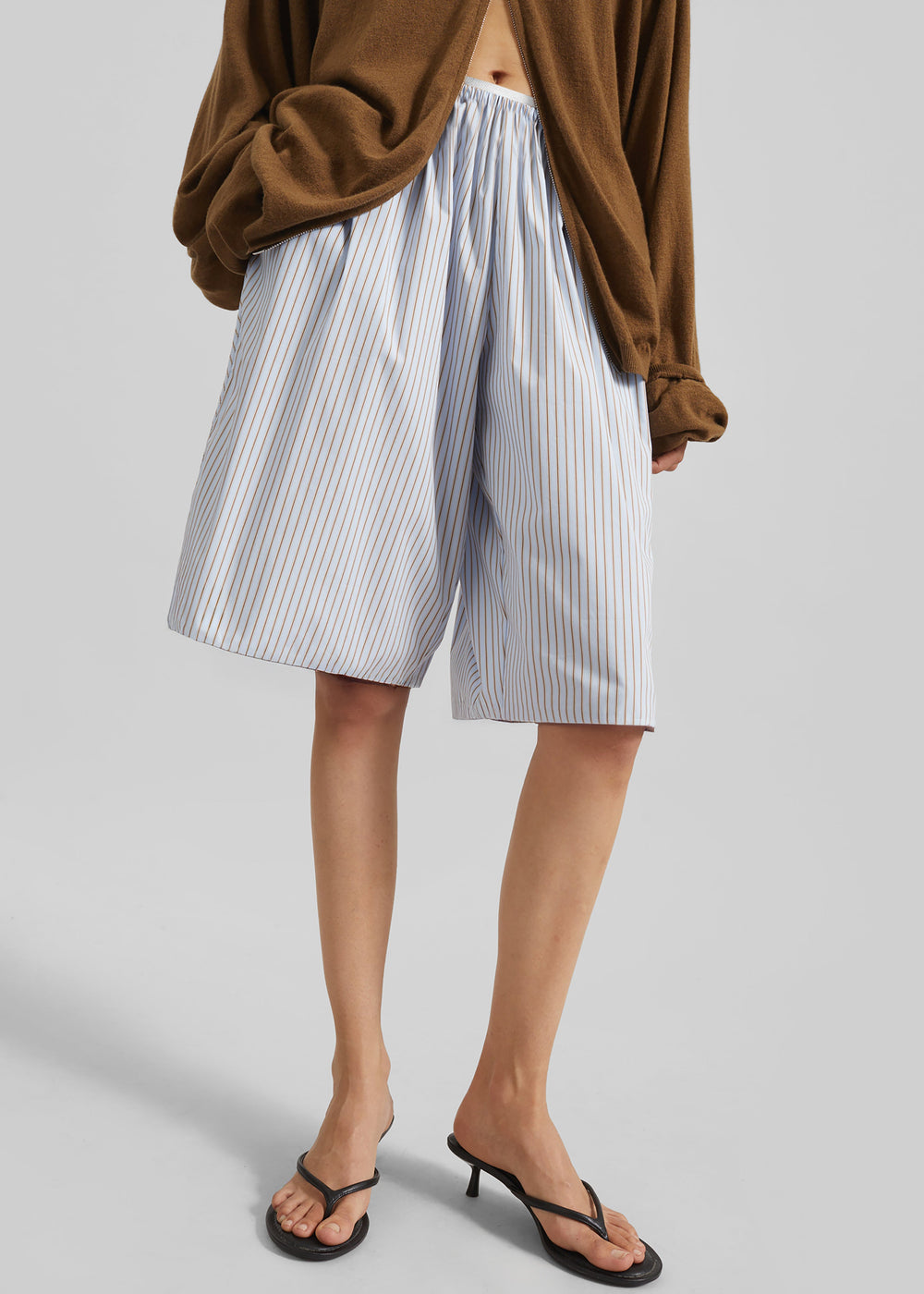Elyn Cotton Bermuda Shorts - Light Blue/Brown Stripe - 1