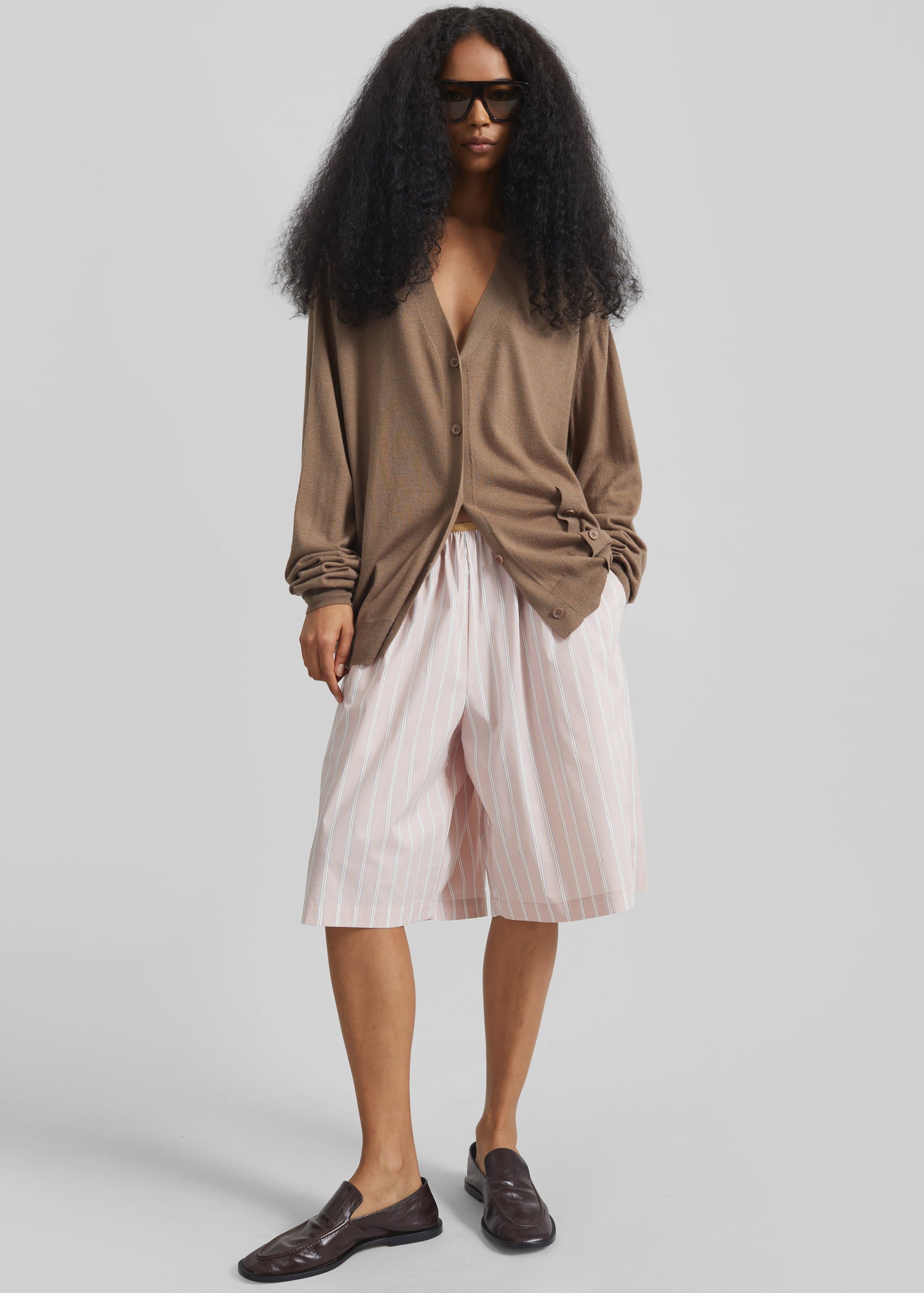 Shop the look image for Elyn Elastic Bermuda Shorts - Pink/White Stripes