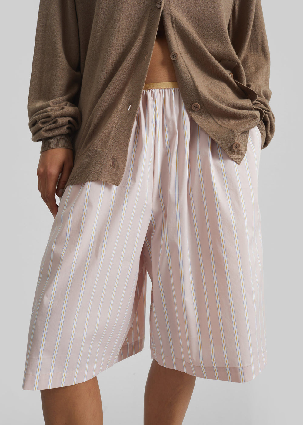 Elyn Elastic Bermuda Shorts - Pink/White Stripes - 1