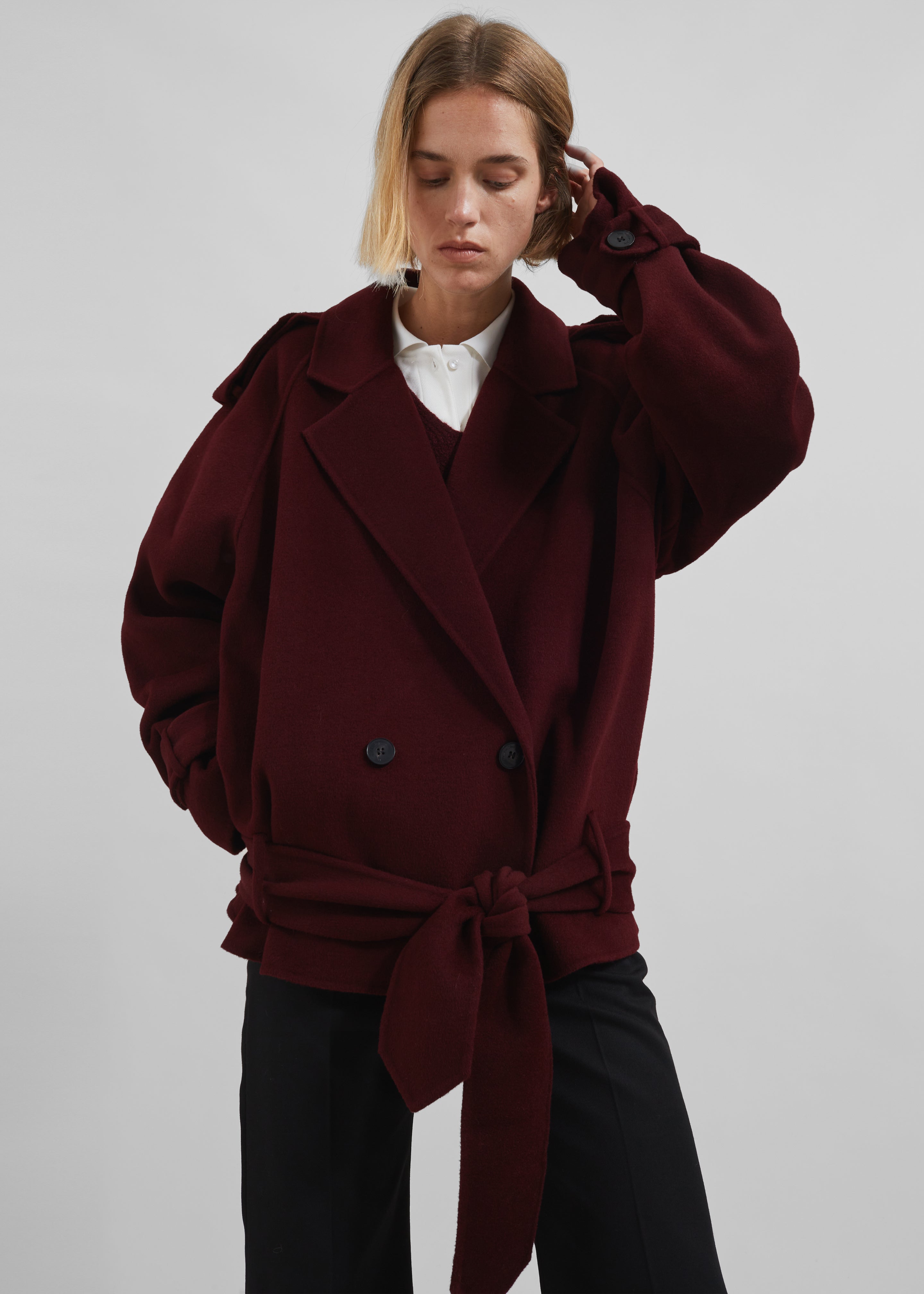 Elys Short Wool Trench - Burgundy - 9