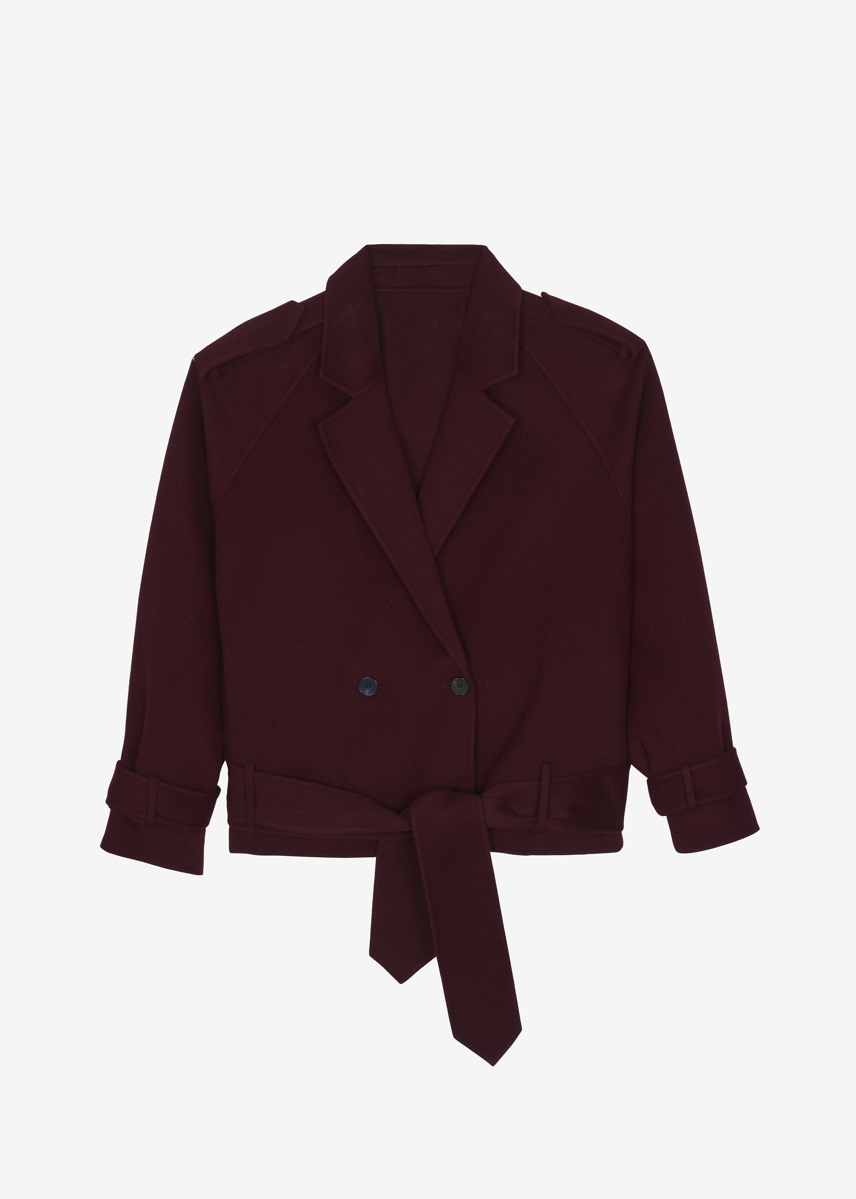 Elys Short Wool Trench - Burgundy - 13