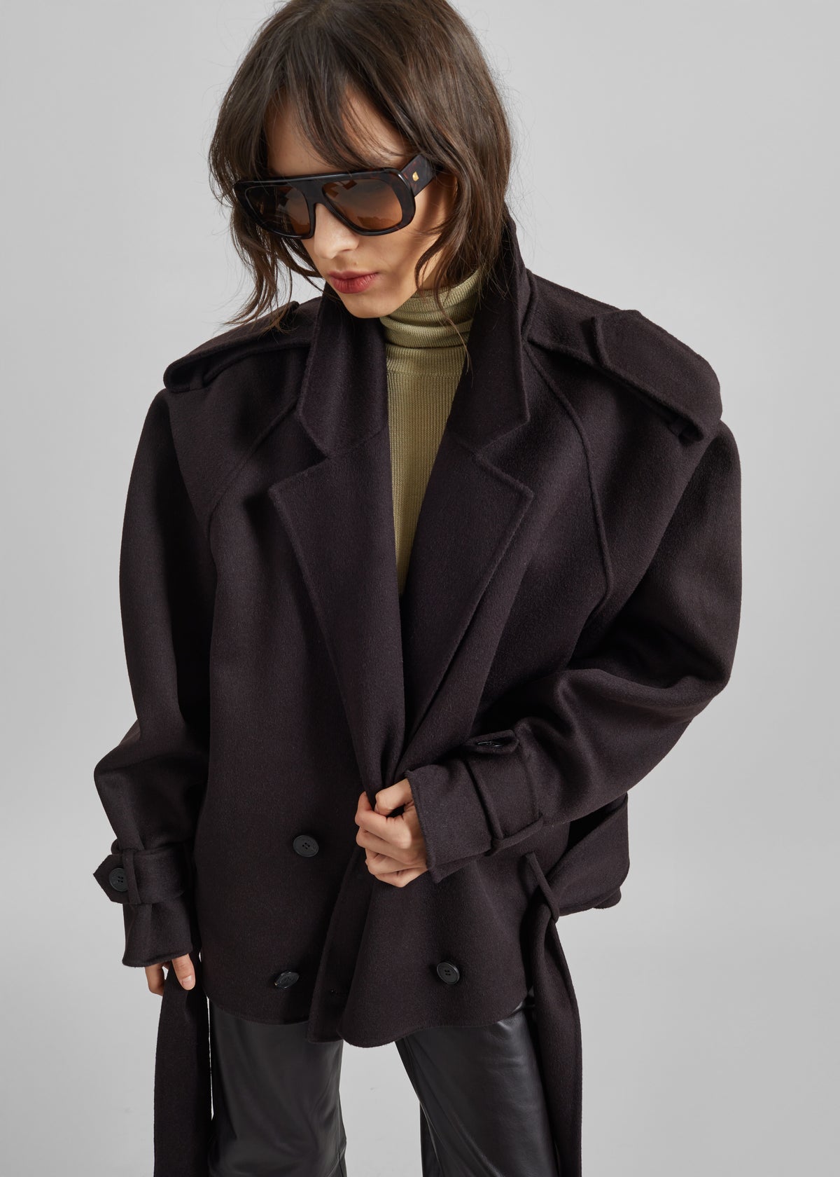 Elys Short Wool Trench - Dark Plum - 3