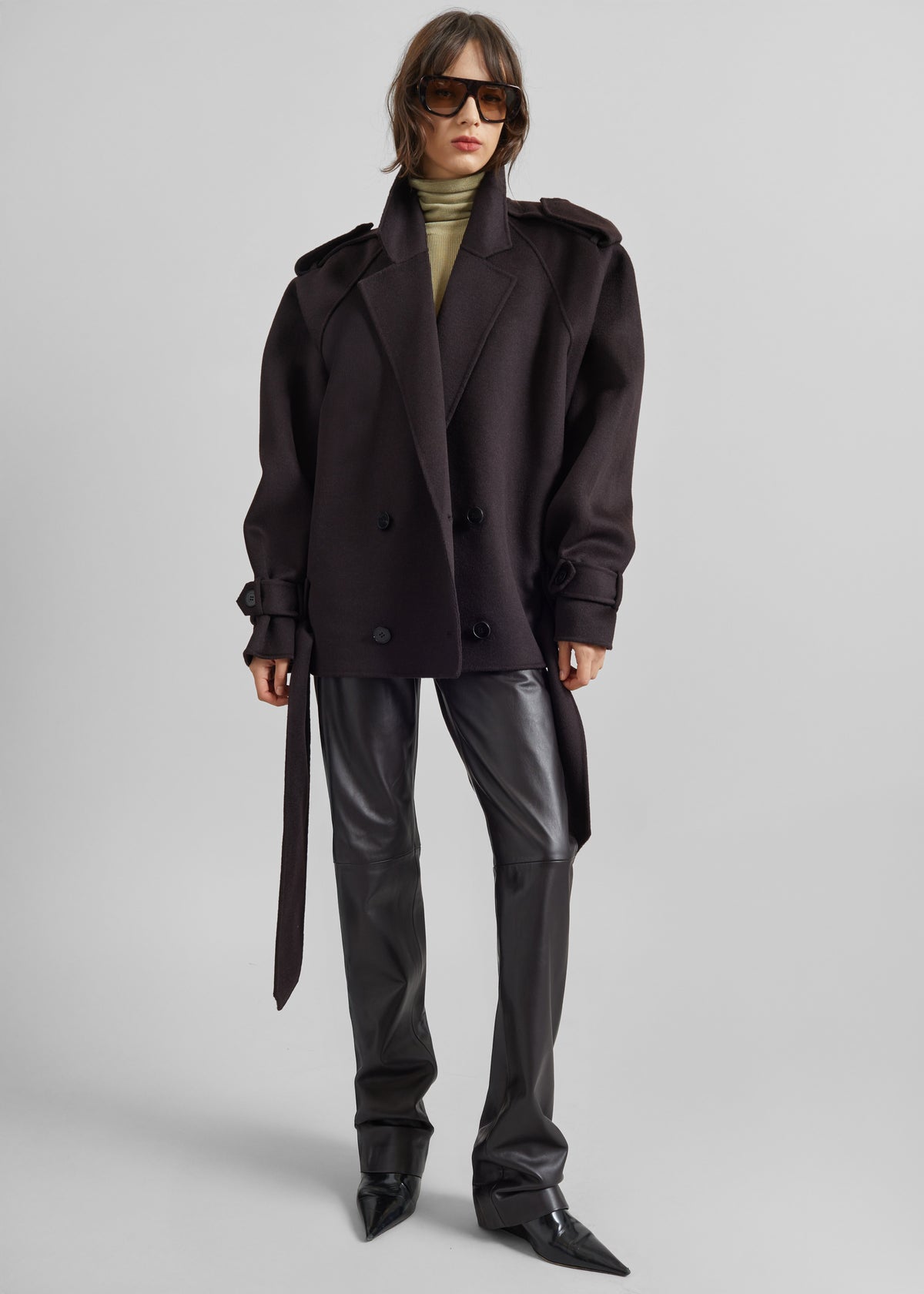 Elys Short Wool Trench - Dark Plum - 5